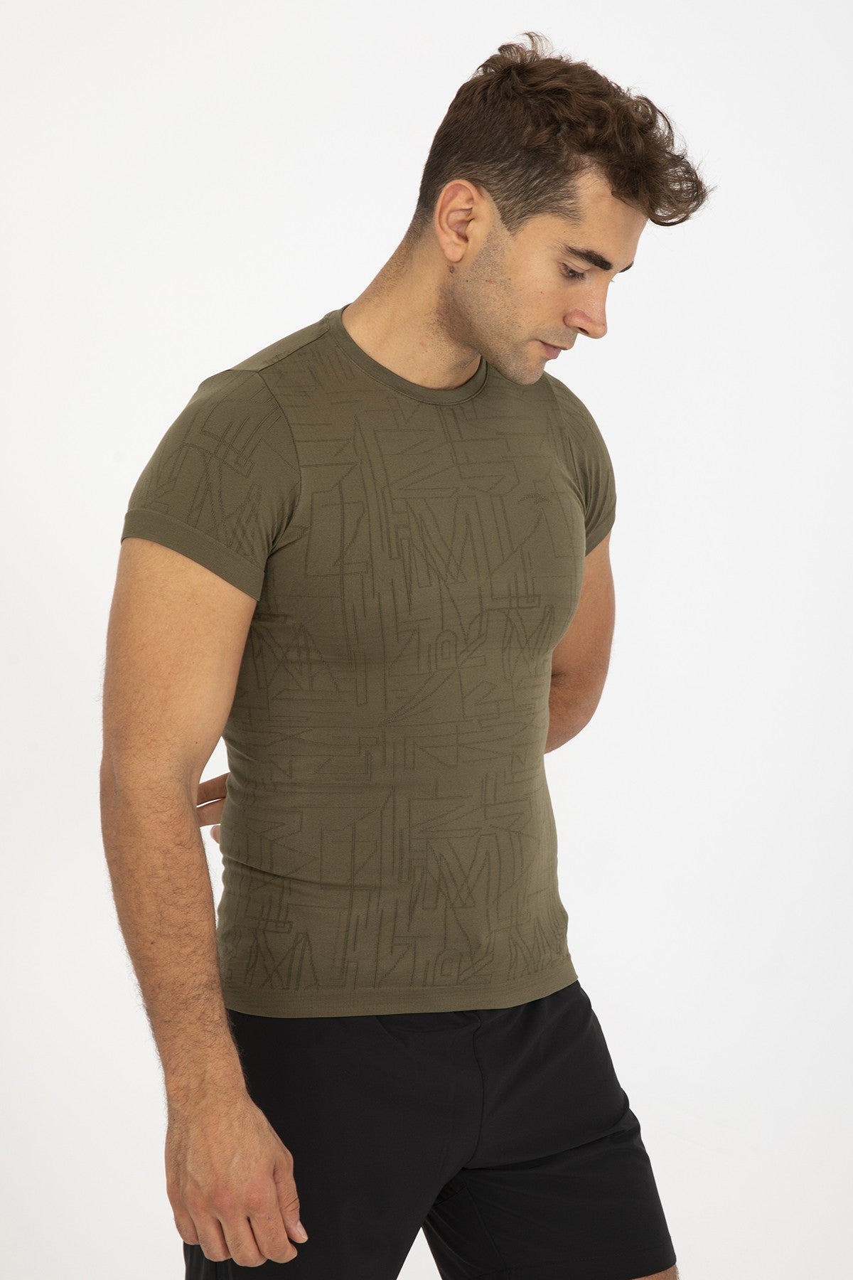 SlimFit Erkek Bisiklet Yaka Haki T-shirt