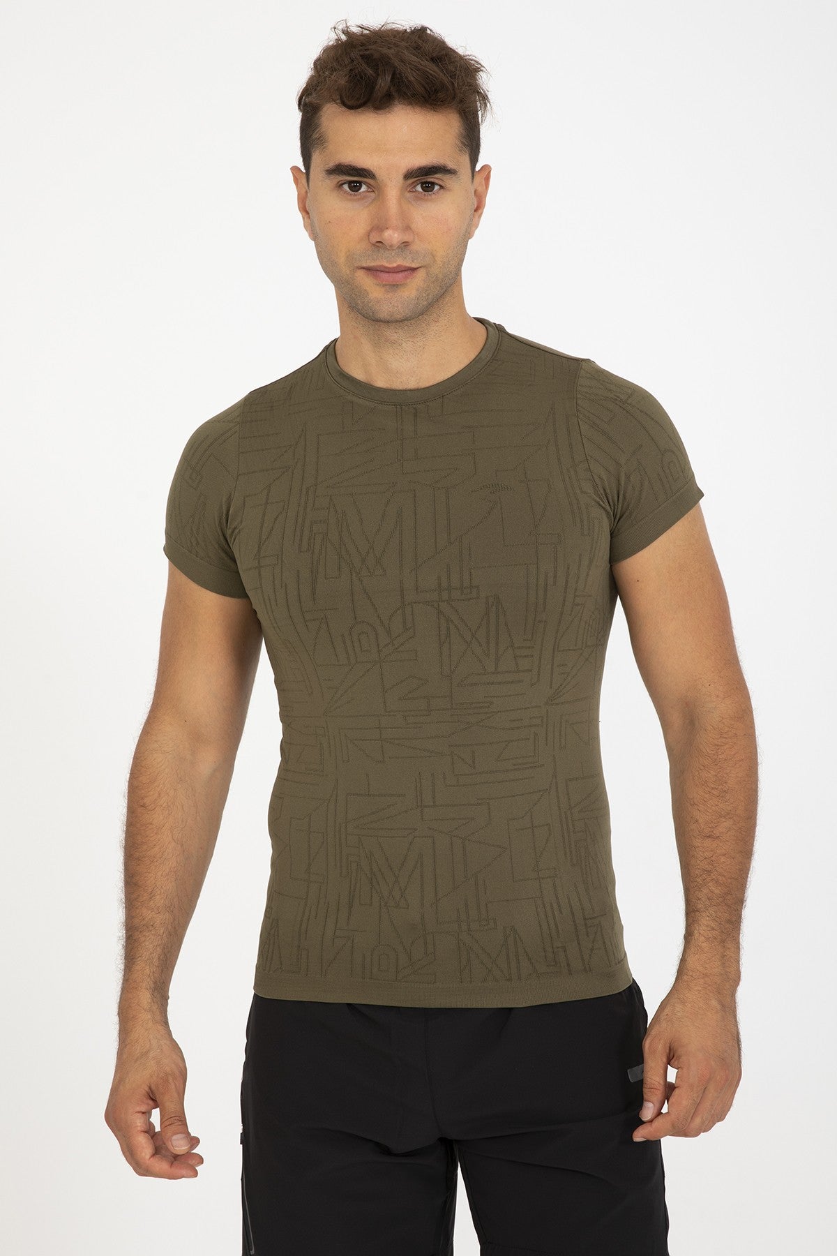 SlimFit Erkek Bisiklet Yaka Haki T-shirt