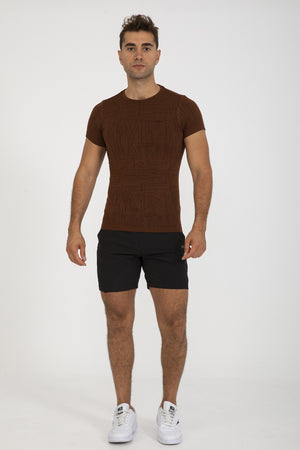 SlimFit Erkek Bisiklet Yaka Kahverengi T-shirt