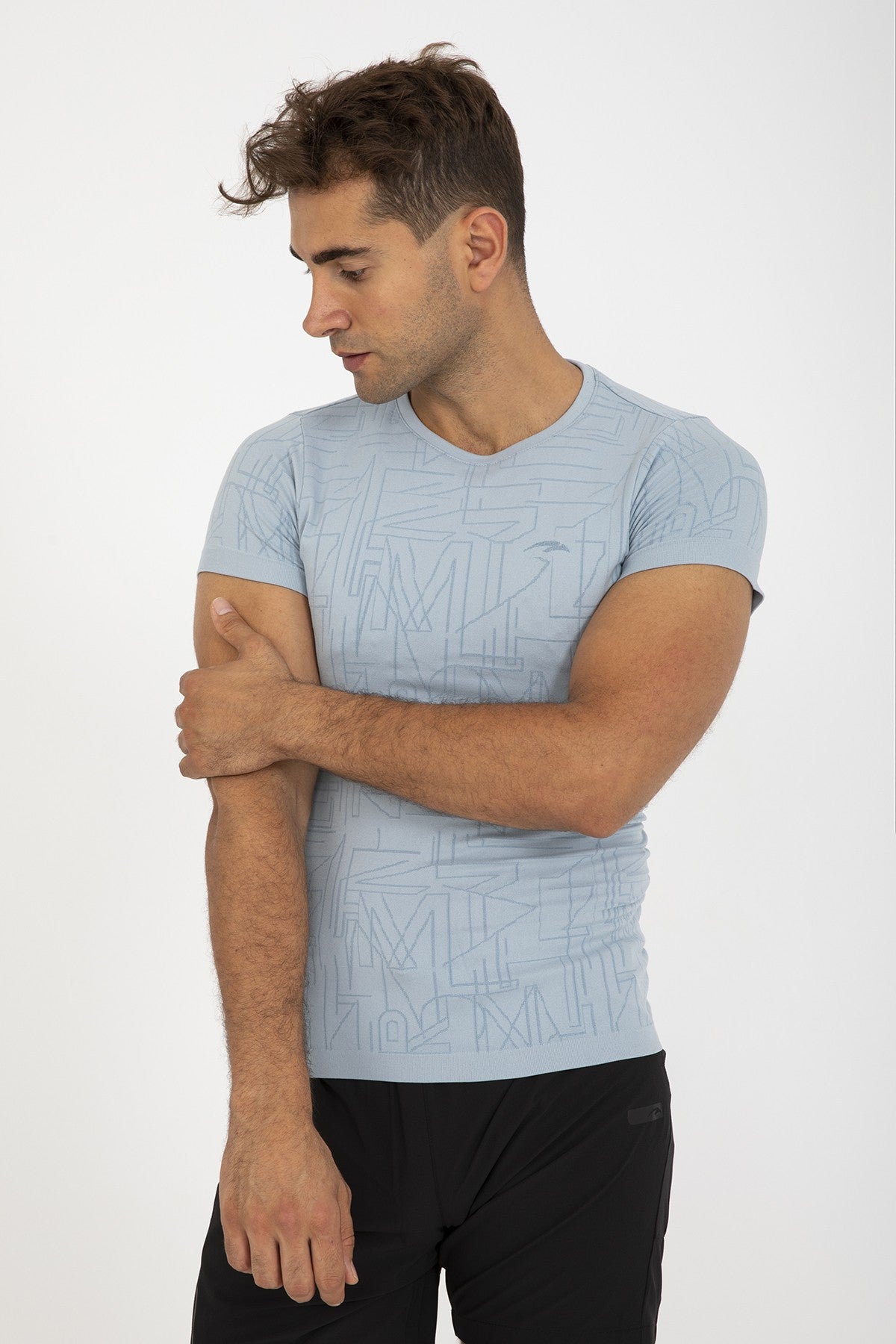 SlimFit Erkek Bisiklet Yaka Açık Mavi T-shirt