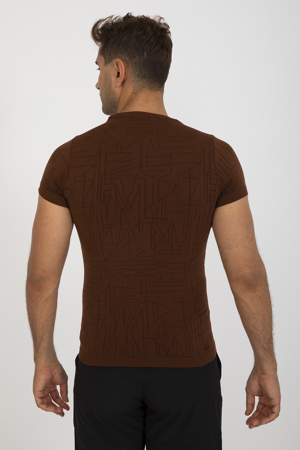 SlimFit Erkek Bisiklet Yaka Kahverengi T-shirt