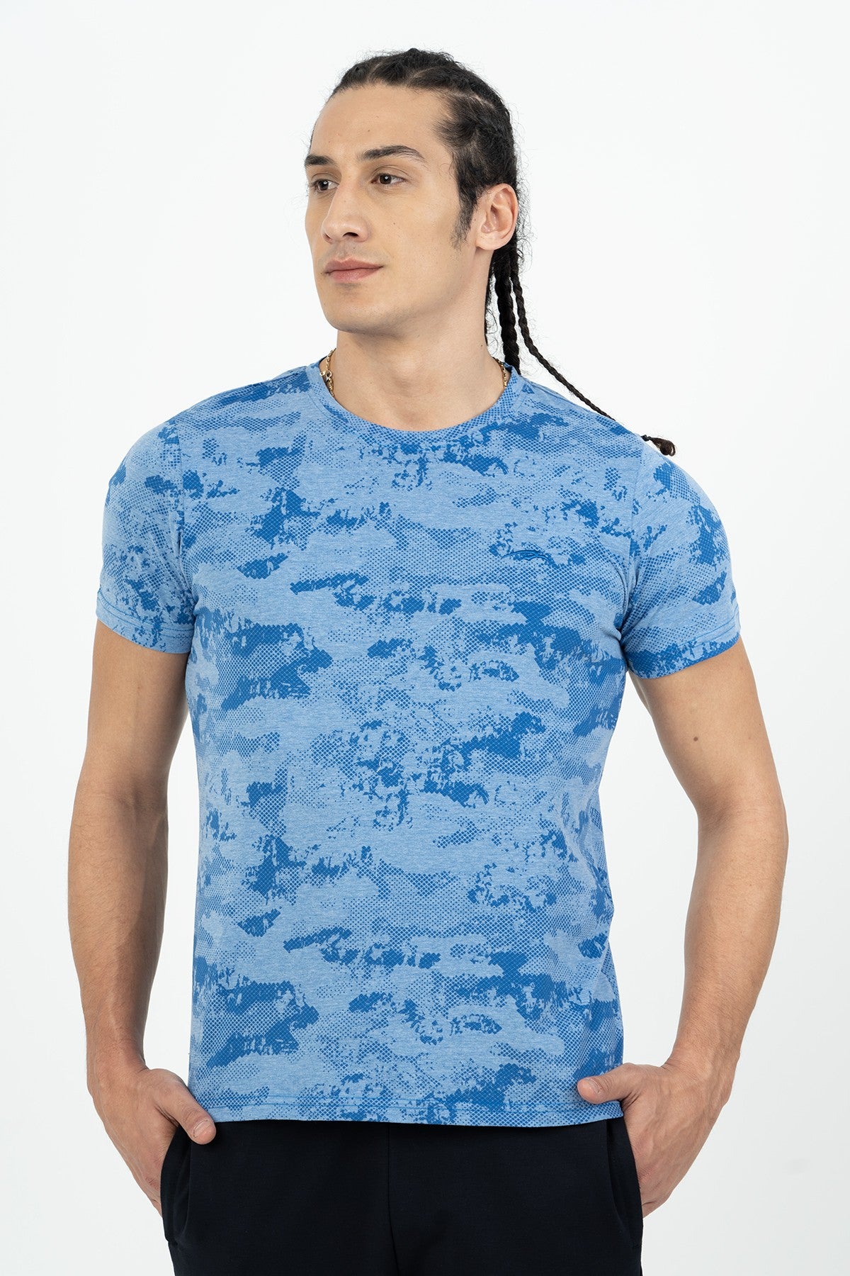 Regular Erkek Bisiklet Yaka Açık Mavi T-shirt