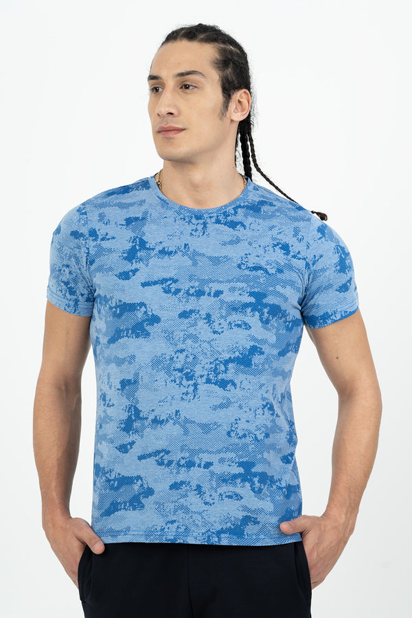 Regular Erkek Bisiklet Yaka Açık Mavi T-shirt