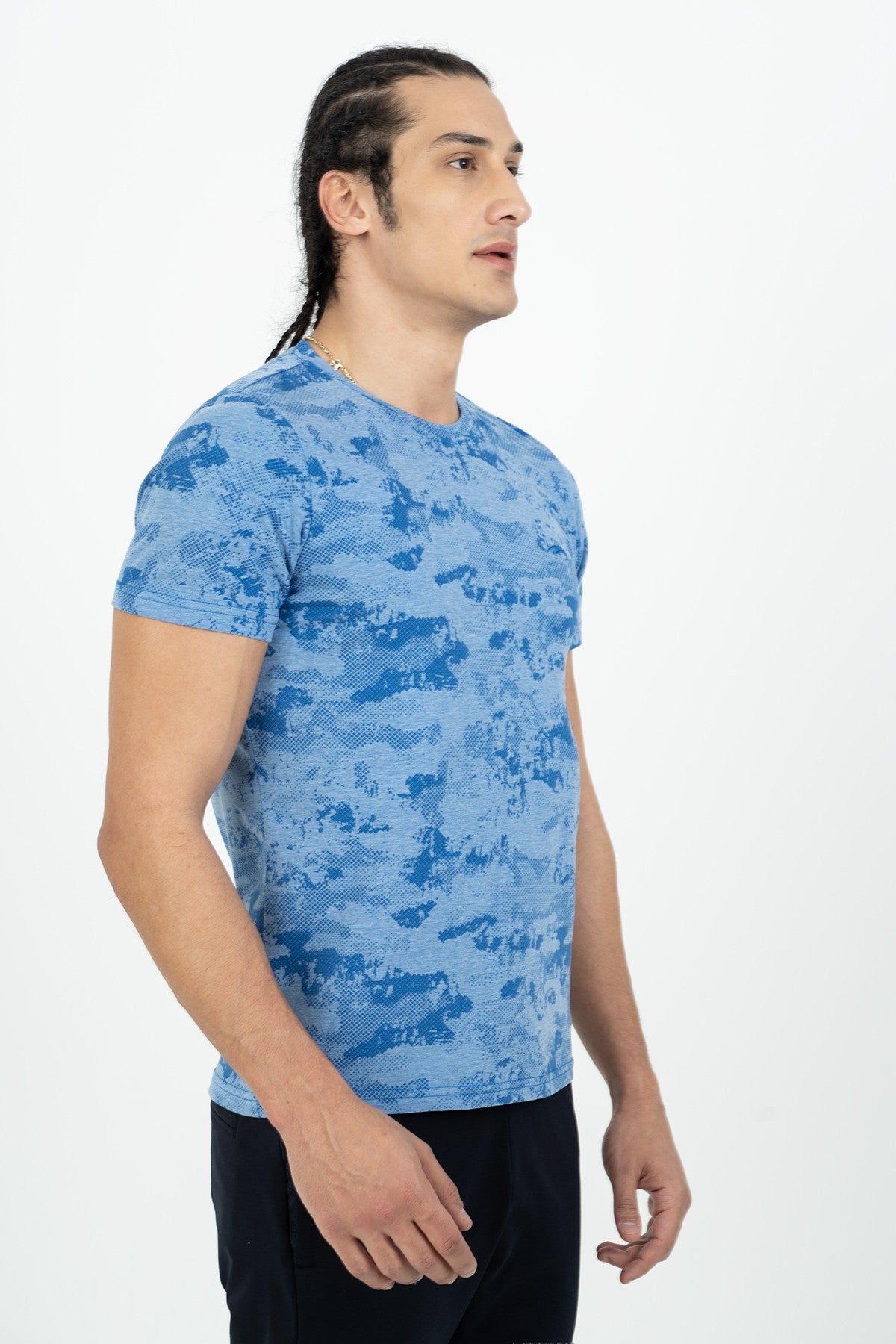 Regular Erkek Bisiklet Yaka Açık Mavi T-shirt