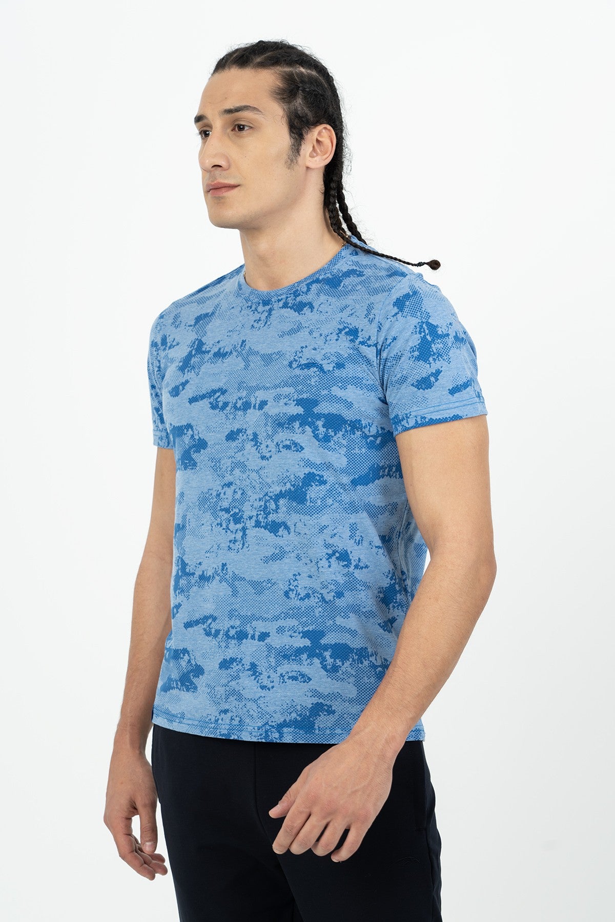 Regular Erkek Bisiklet Yaka Açık Mavi T-shirt