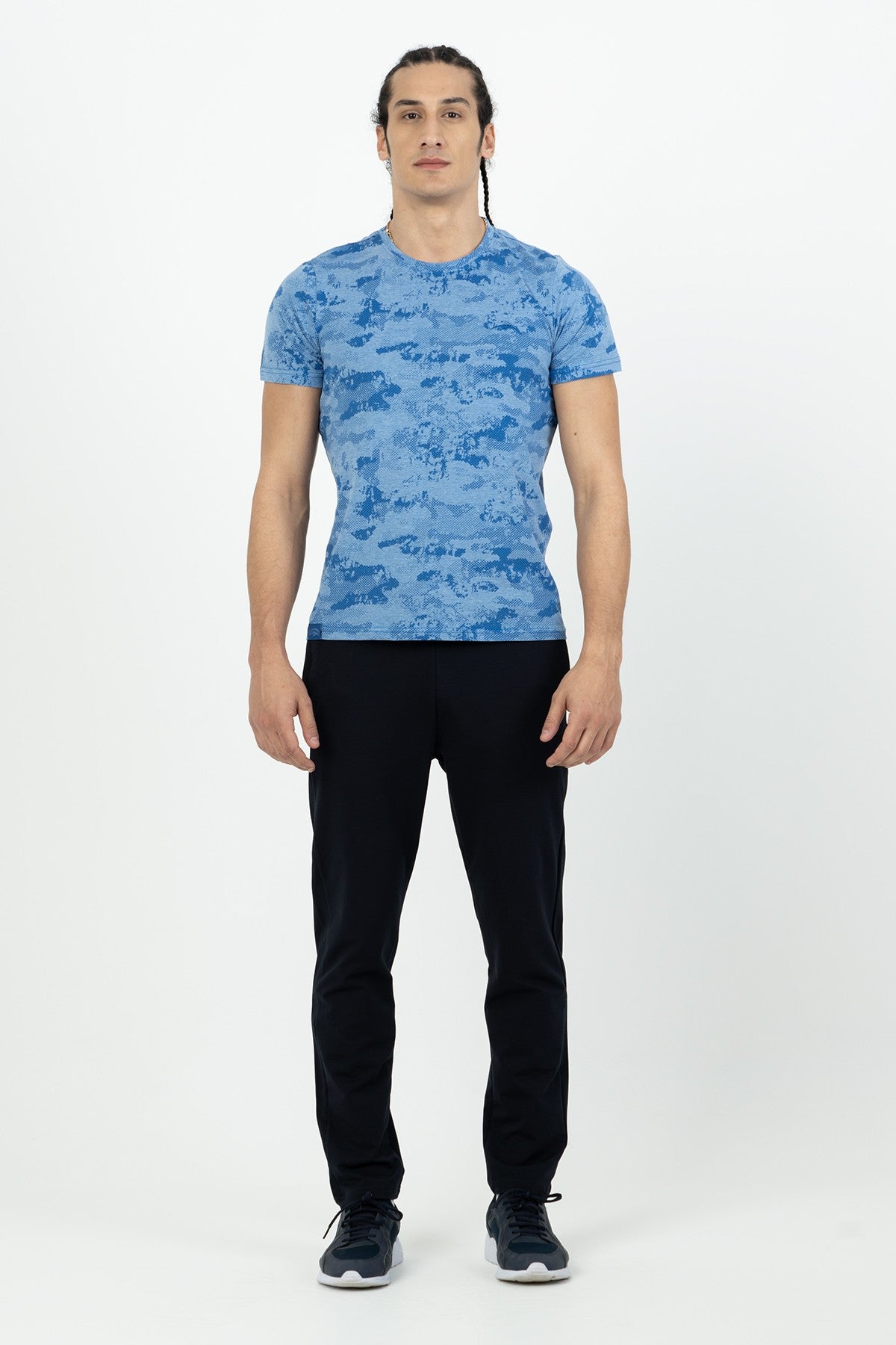 Regular Erkek Bisiklet Yaka Açık Mavi T-shirt