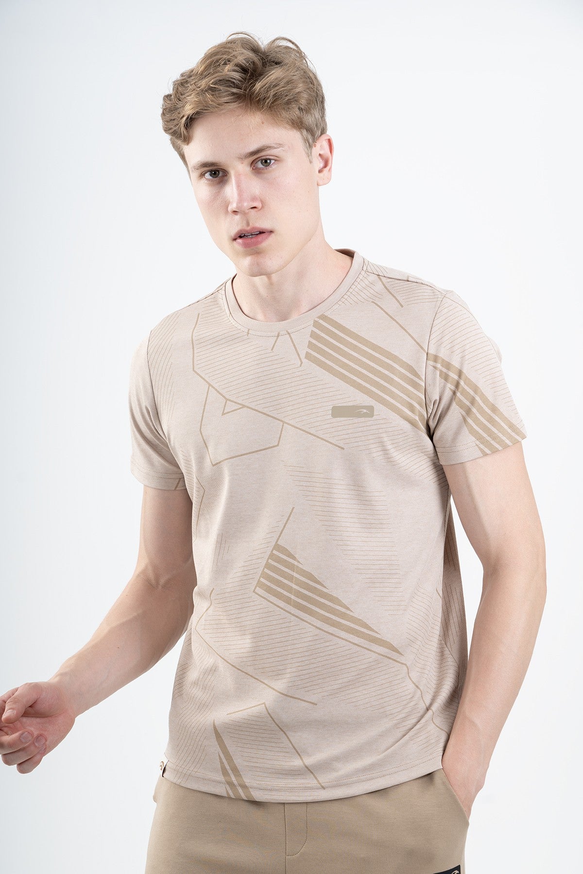 Regular Erkek Bisiklet Yaka Bej T-shirt