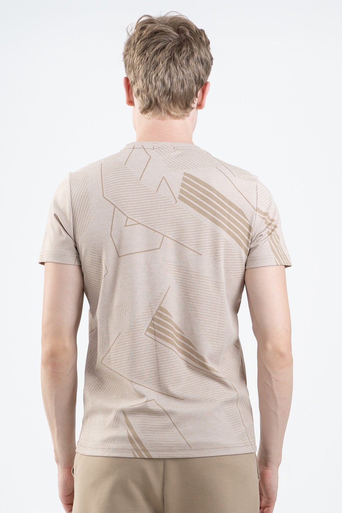Regular Erkek Bisiklet Yaka Bej T-shirt