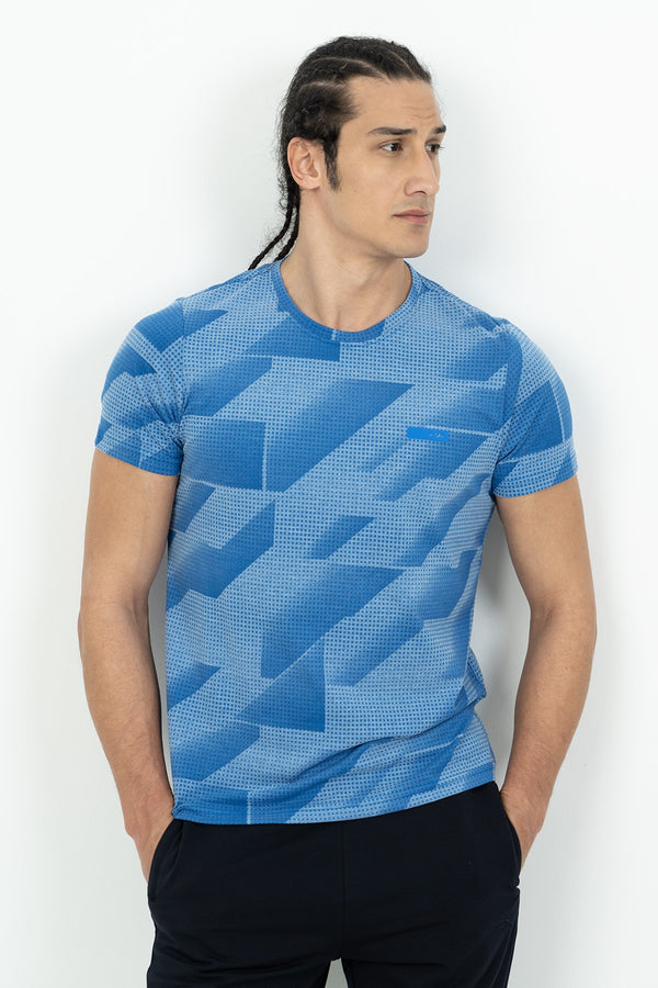 Regular Erkek Bisiklet Yaka Saks Mavi T-shirt