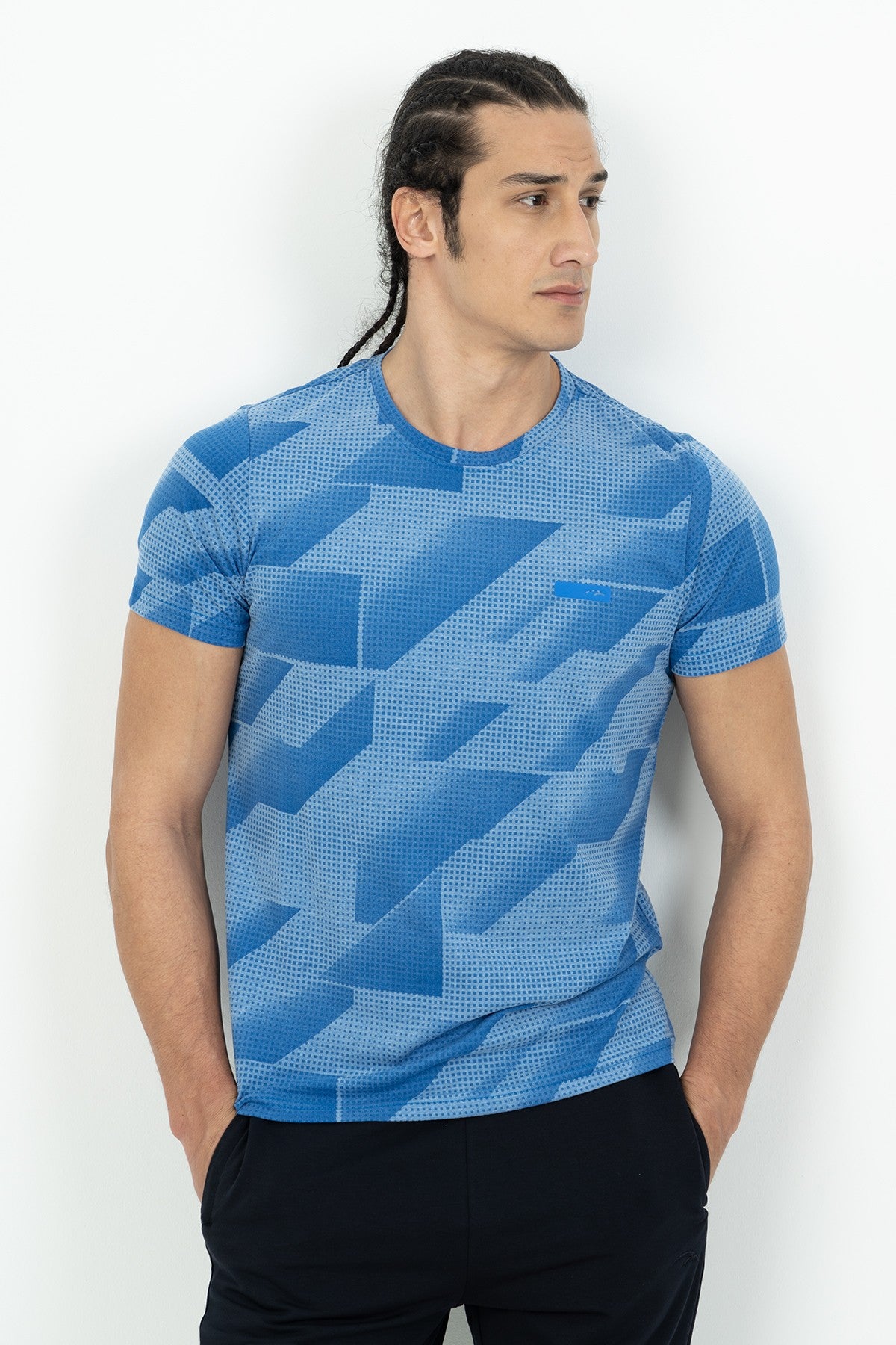 Regular Erkek Bisiklet Yaka Saks Mavi T-shirt