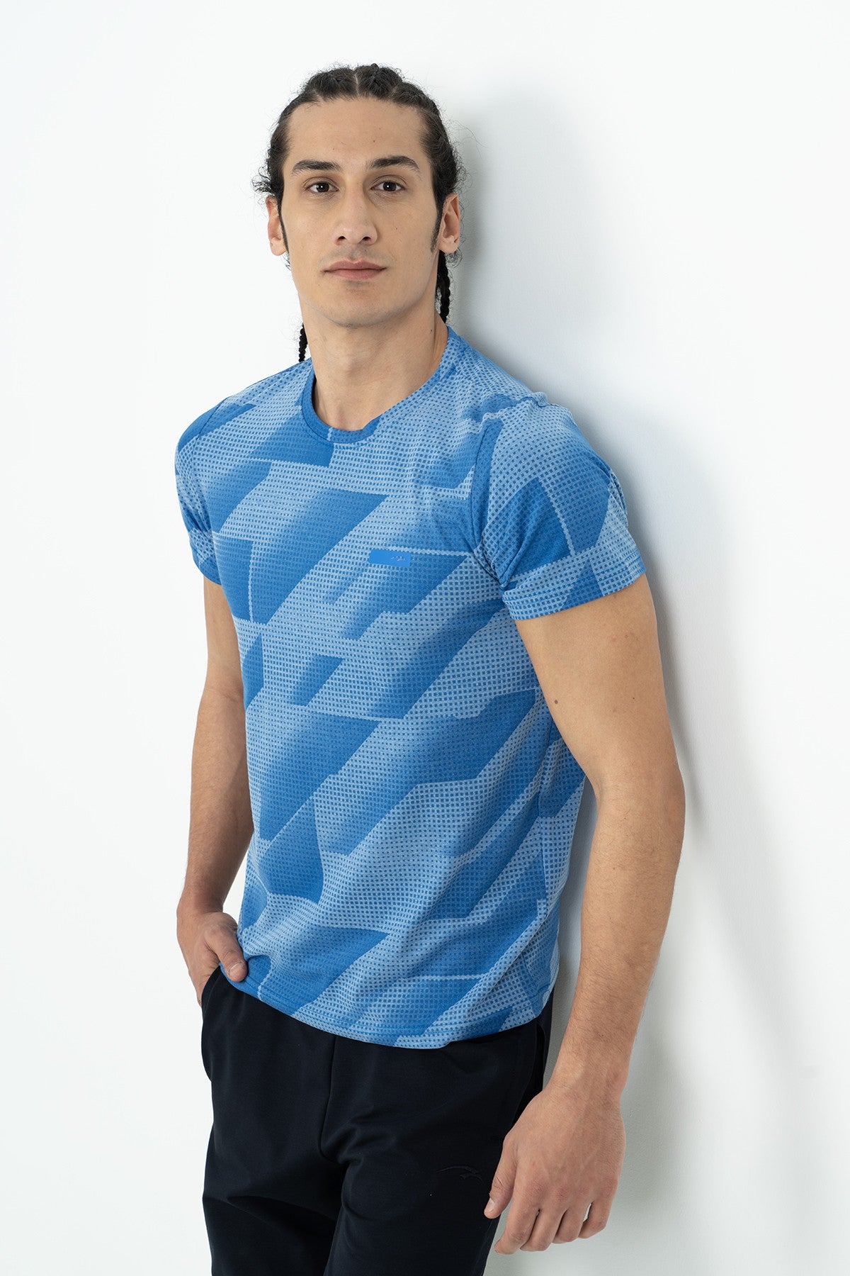 Regular Erkek Bisiklet Yaka Saks Mavi T-shirt