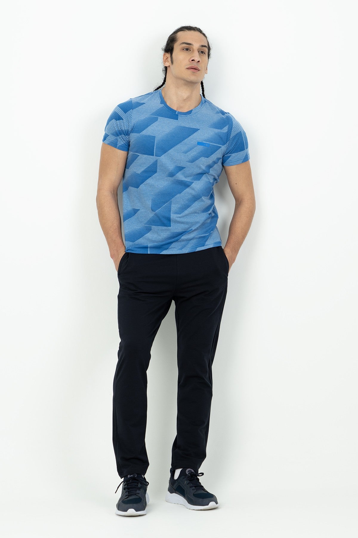 Regular Erkek Bisiklet Yaka Saks Mavi T-shirt
