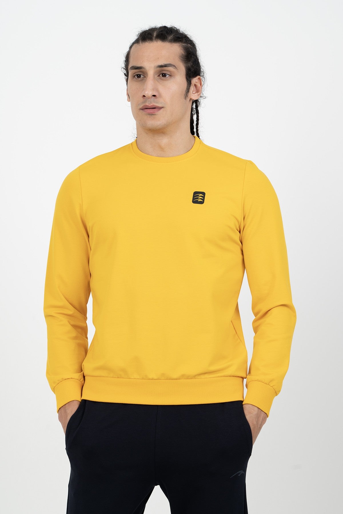 Regular Erkek Bisiklet Yaka Sarı Sweatshirt