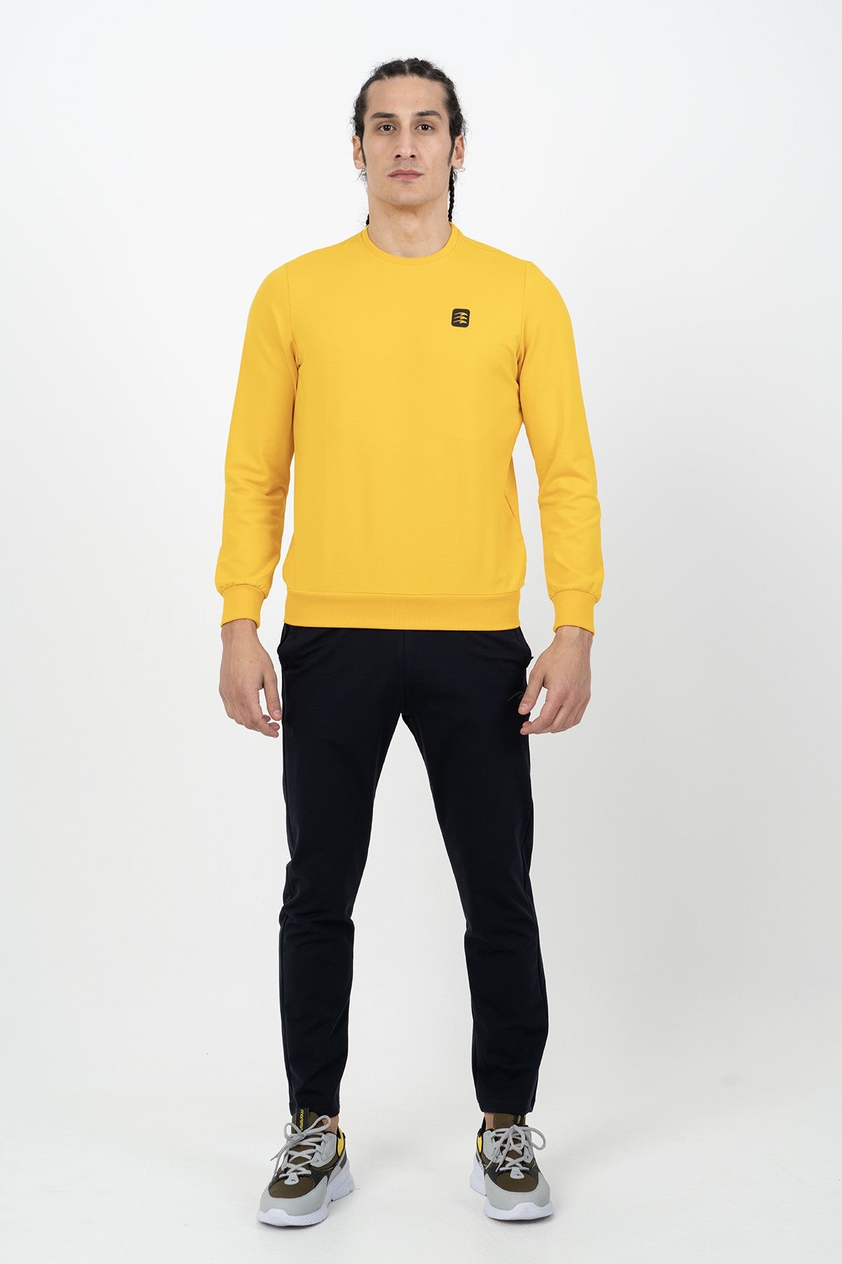Regular Erkek Bisiklet Yaka Sarı Sweatshirt