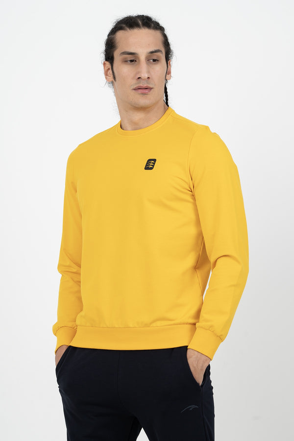 Regular Erkek Bisiklet Yaka Sarı Sweatshirt
