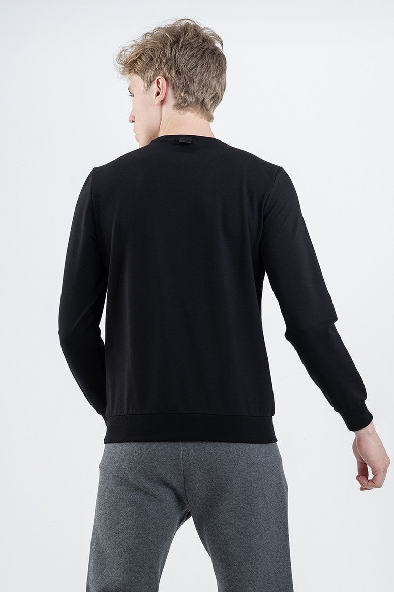 Regular Erkek Bisiklet Yaka Siyah Sweatshirt