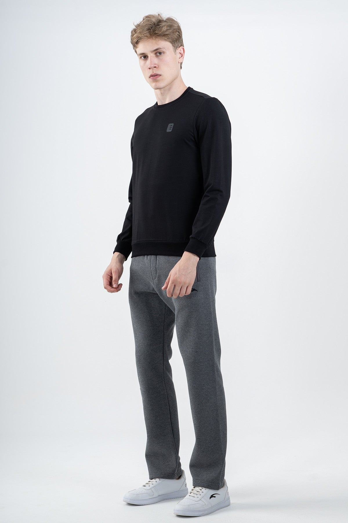 Regular Erkek Bisiklet Yaka Siyah Sweatshirt
