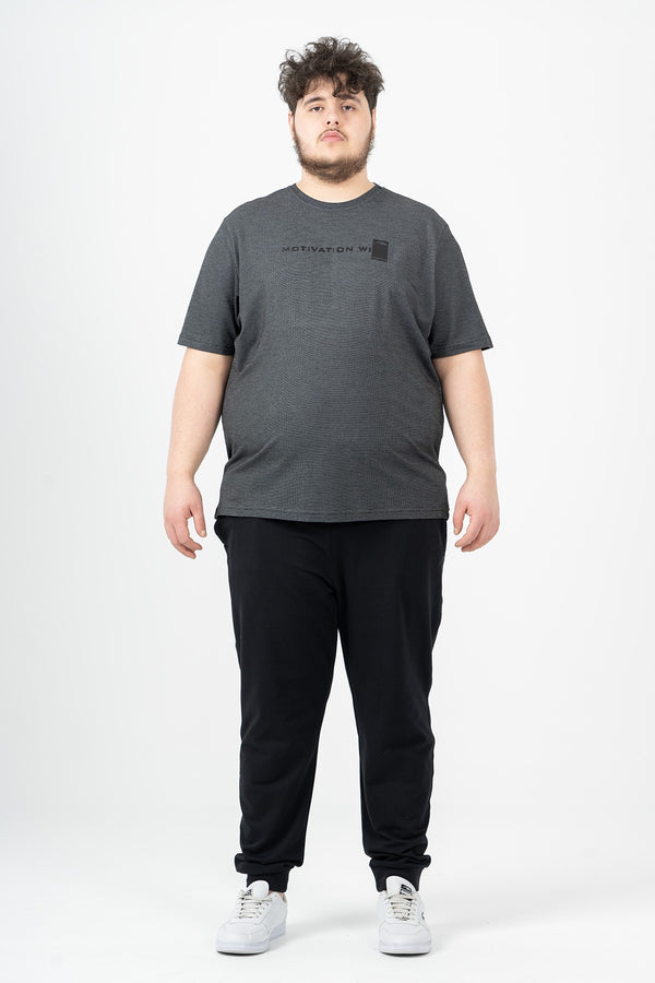 Büyük Beden Erkek Bisiklet Yaka Siyah T-shirt