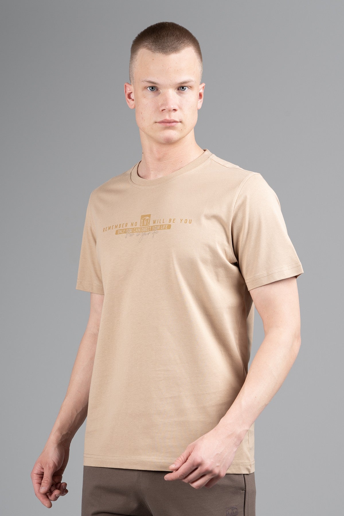 Comfort Erkek Bisiklet Yaka Bej T-shirt
