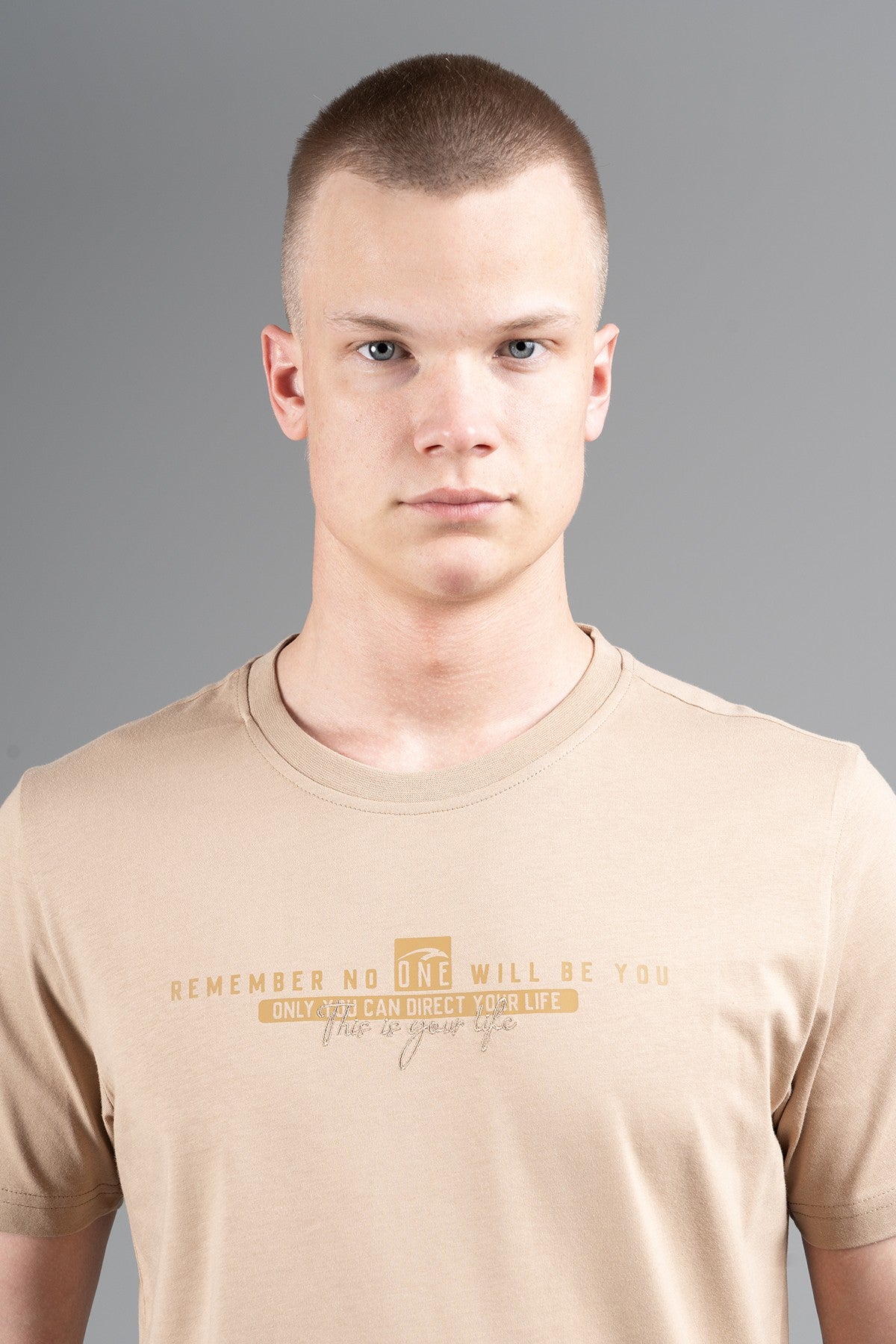 Comfort Erkek Bisiklet Yaka Bej T-shirt