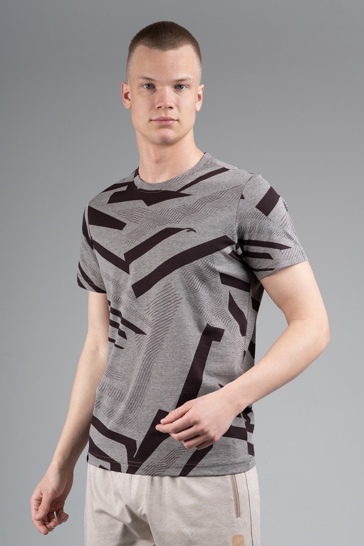 Regular Erkek Bisiklet Yaka Kahverengi T-shirt