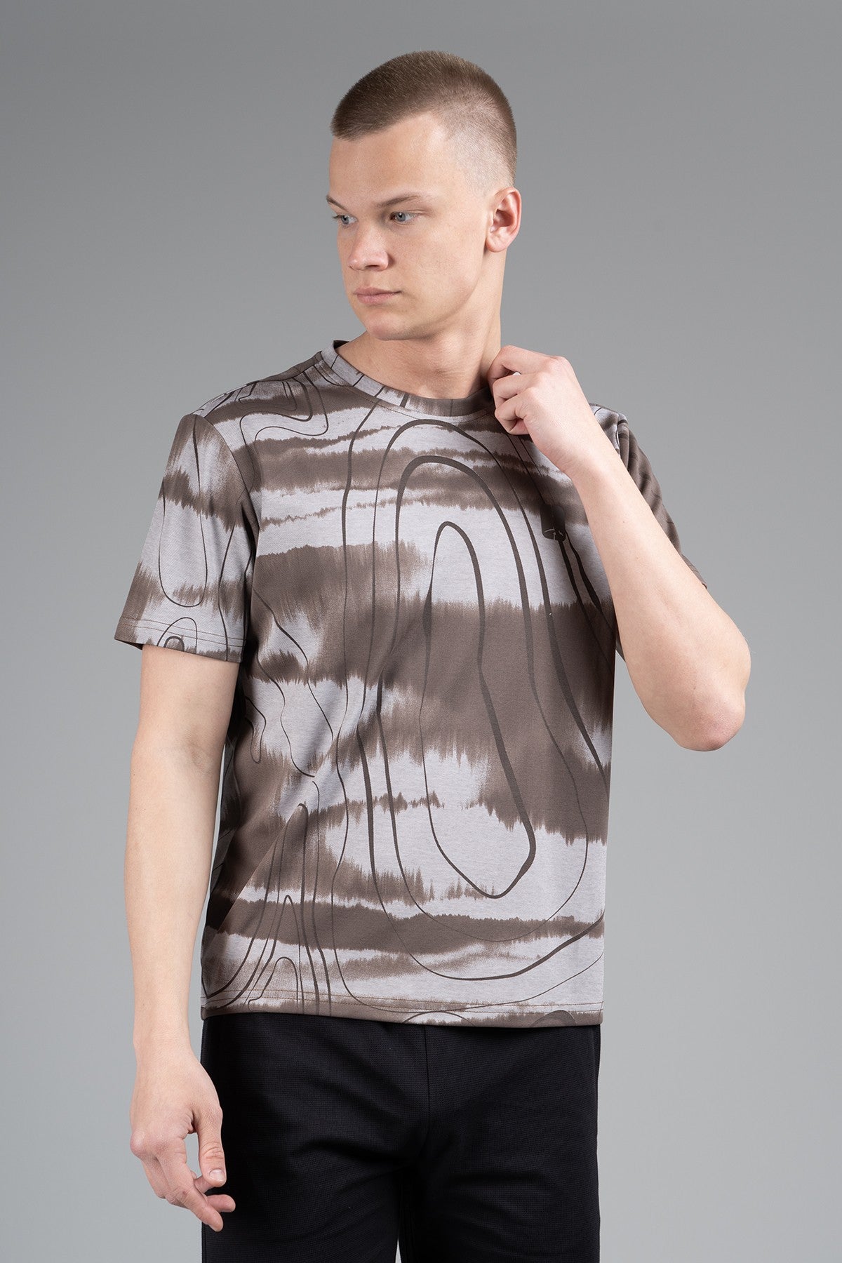 Regular Erkek Bisiklet Yaka Kahverengi T-shirt
