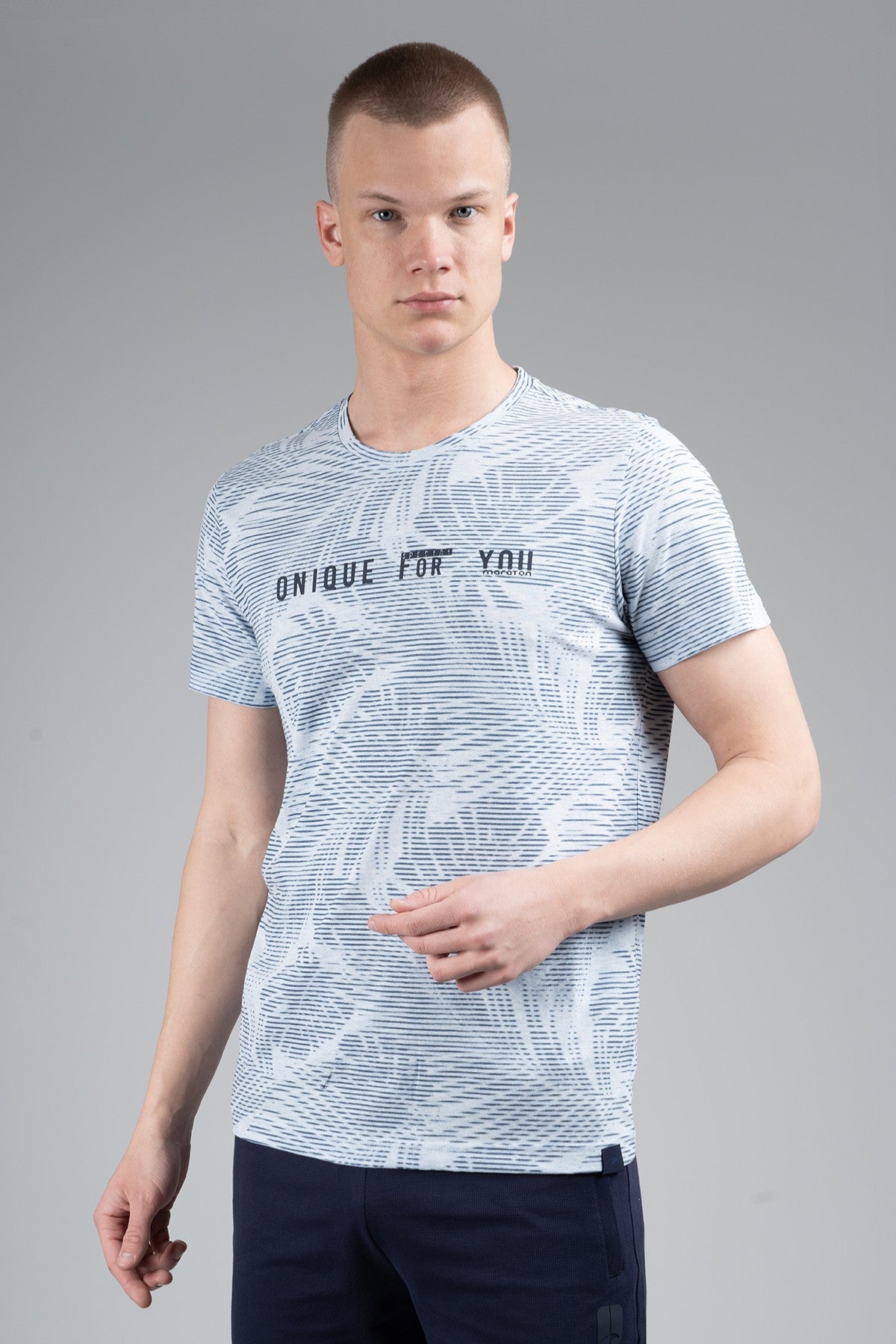 Regular Erkek Bisiklet Yaka Mavimelanj T-shirt