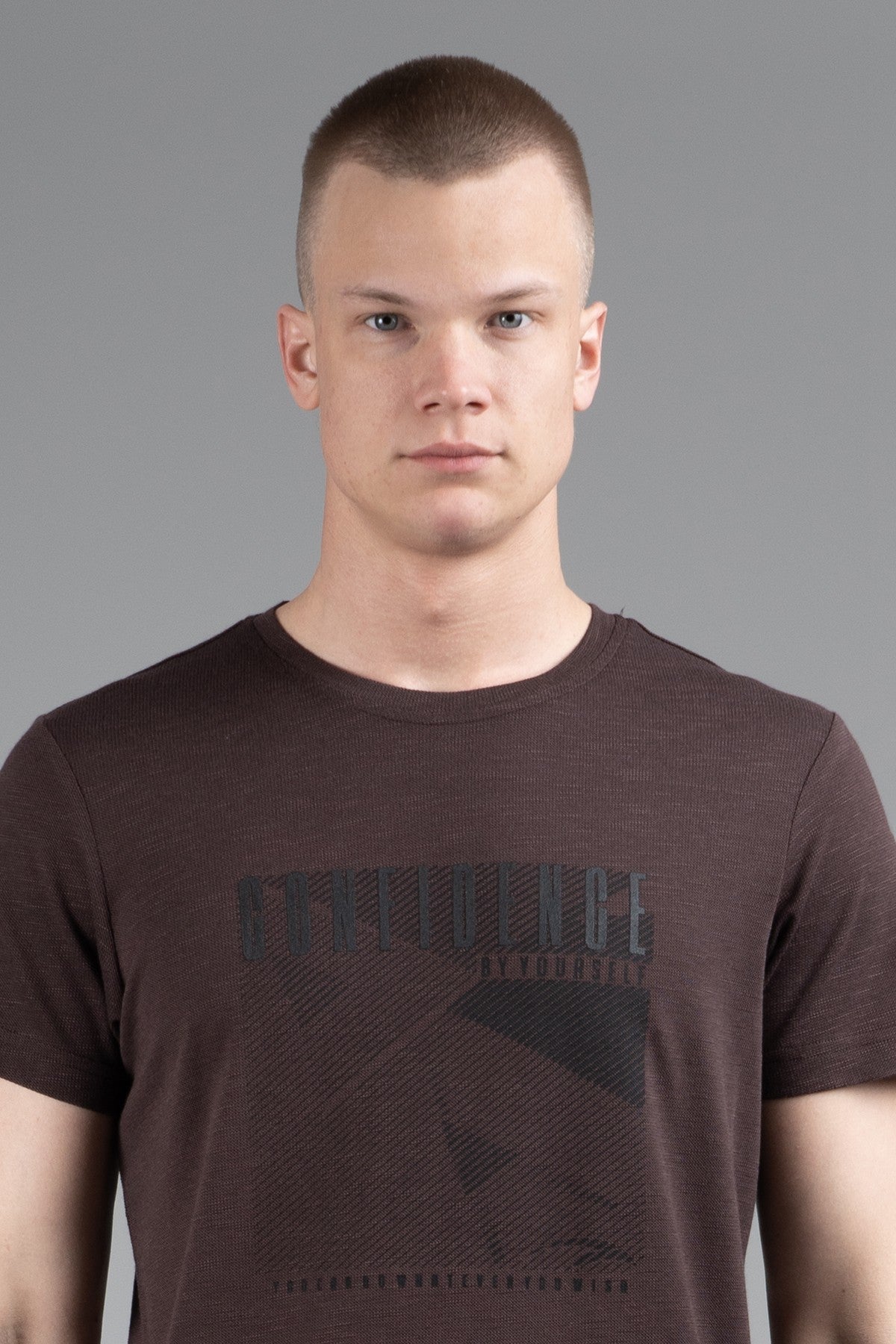 Regular Erkek Bisiklet Yaka Kahverengi T-shirt