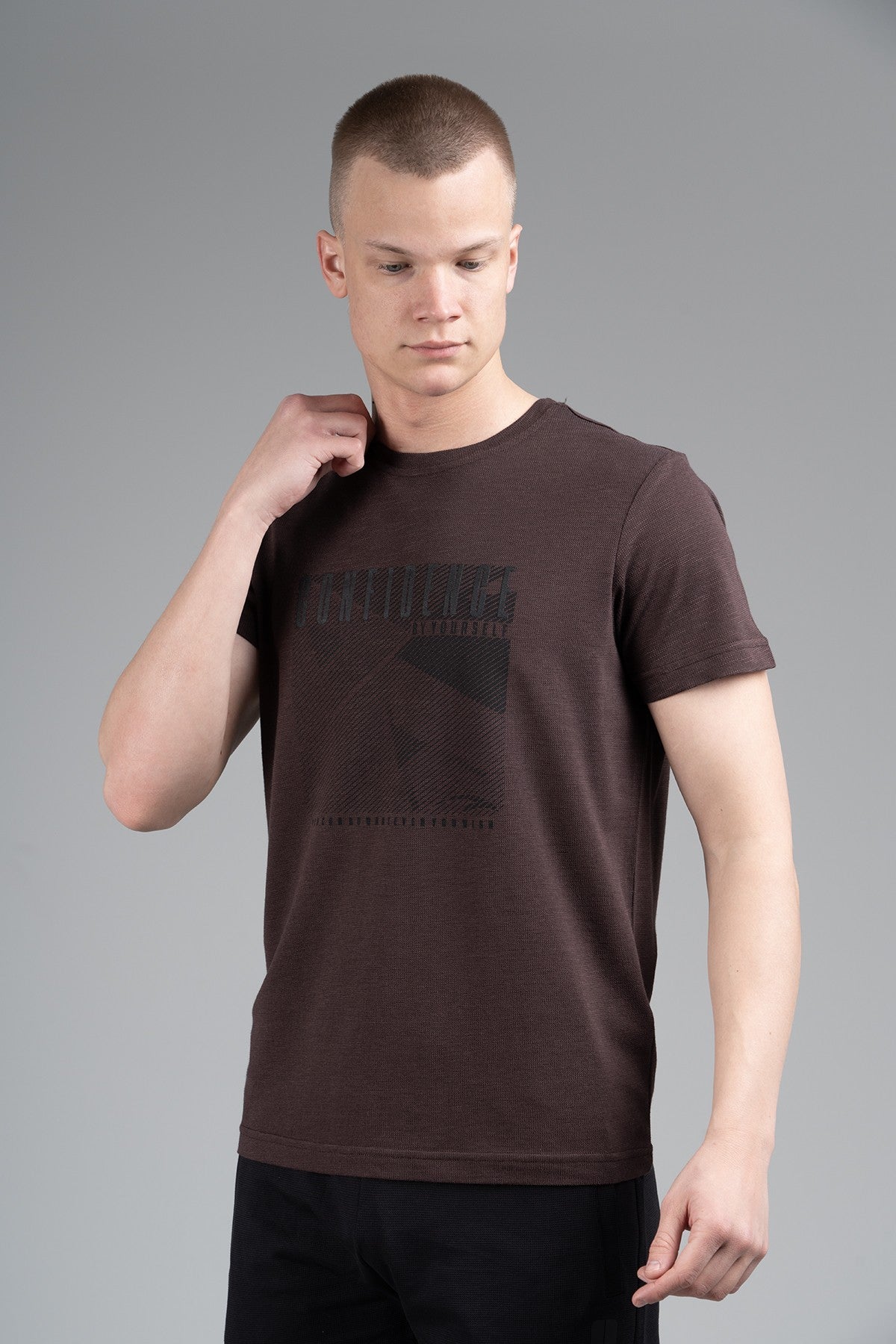 Regular Erkek Bisiklet Yaka Kahverengi T-shirt