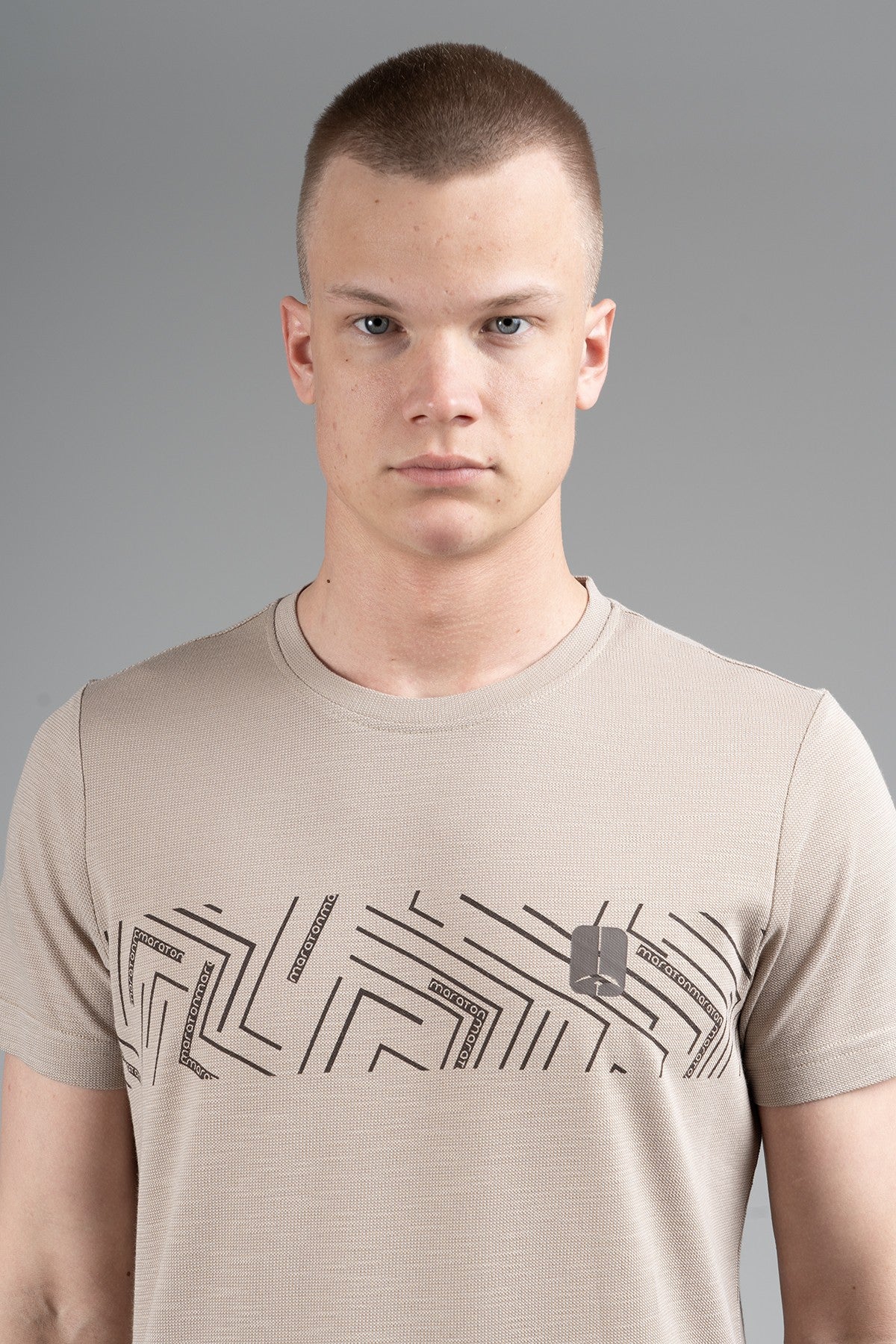 Regular Erkek Bisiklet Yaka Bej T-shirt