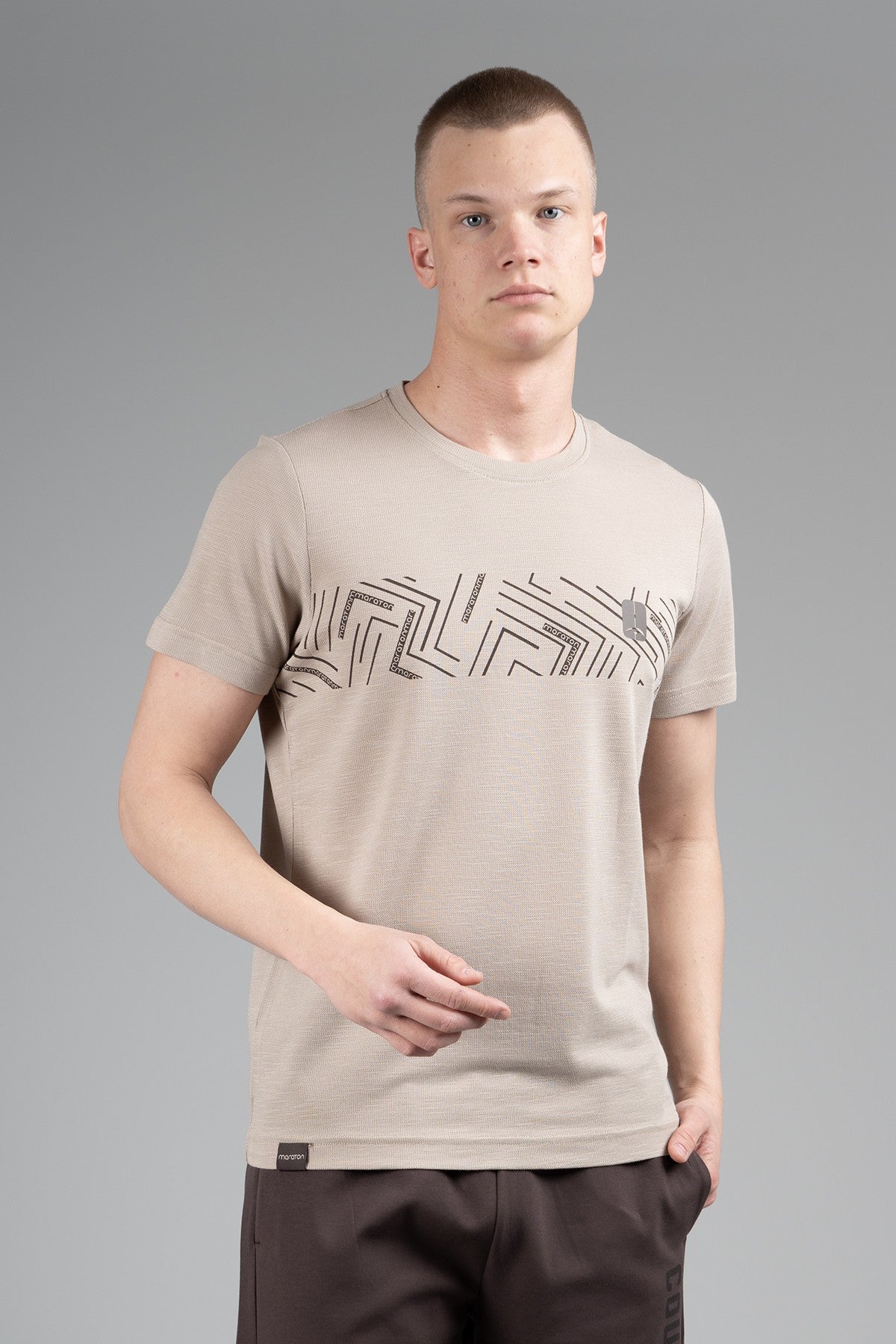 Regular Erkek Bisiklet Yaka Bej T-shirt
