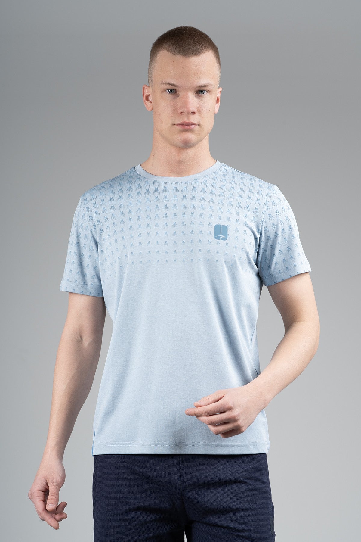 Regular Erkek Bisiklet Yaka Açık Mavi T-shirt