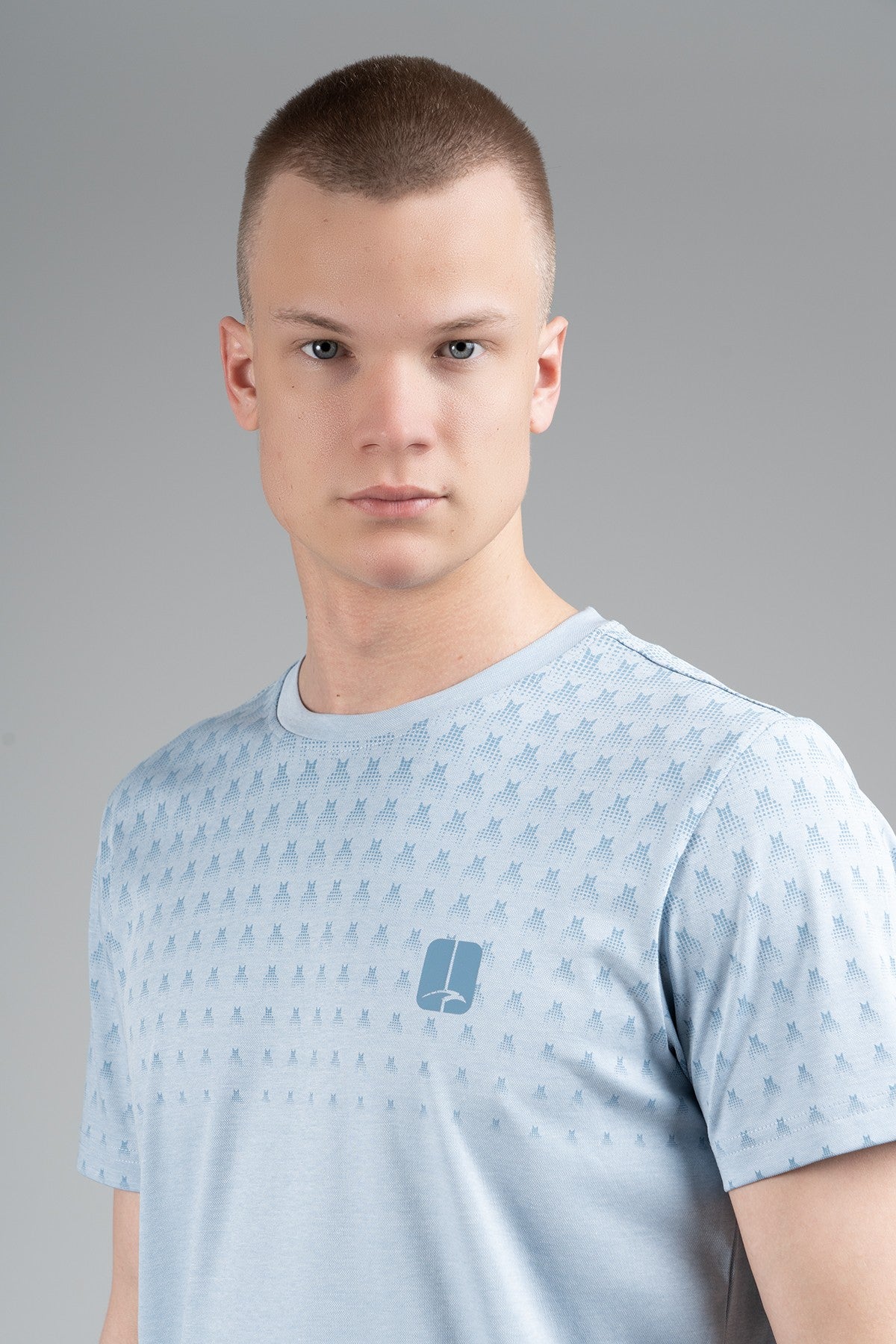 Regular Erkek Bisiklet Yaka Açık Mavi T-shirt