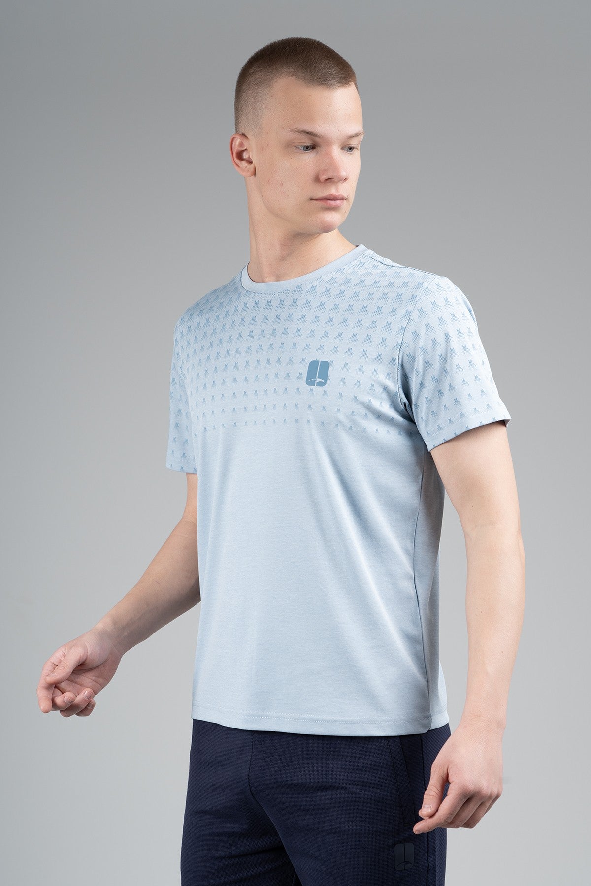 Regular Erkek Bisiklet Yaka Açık Mavi T-shirt