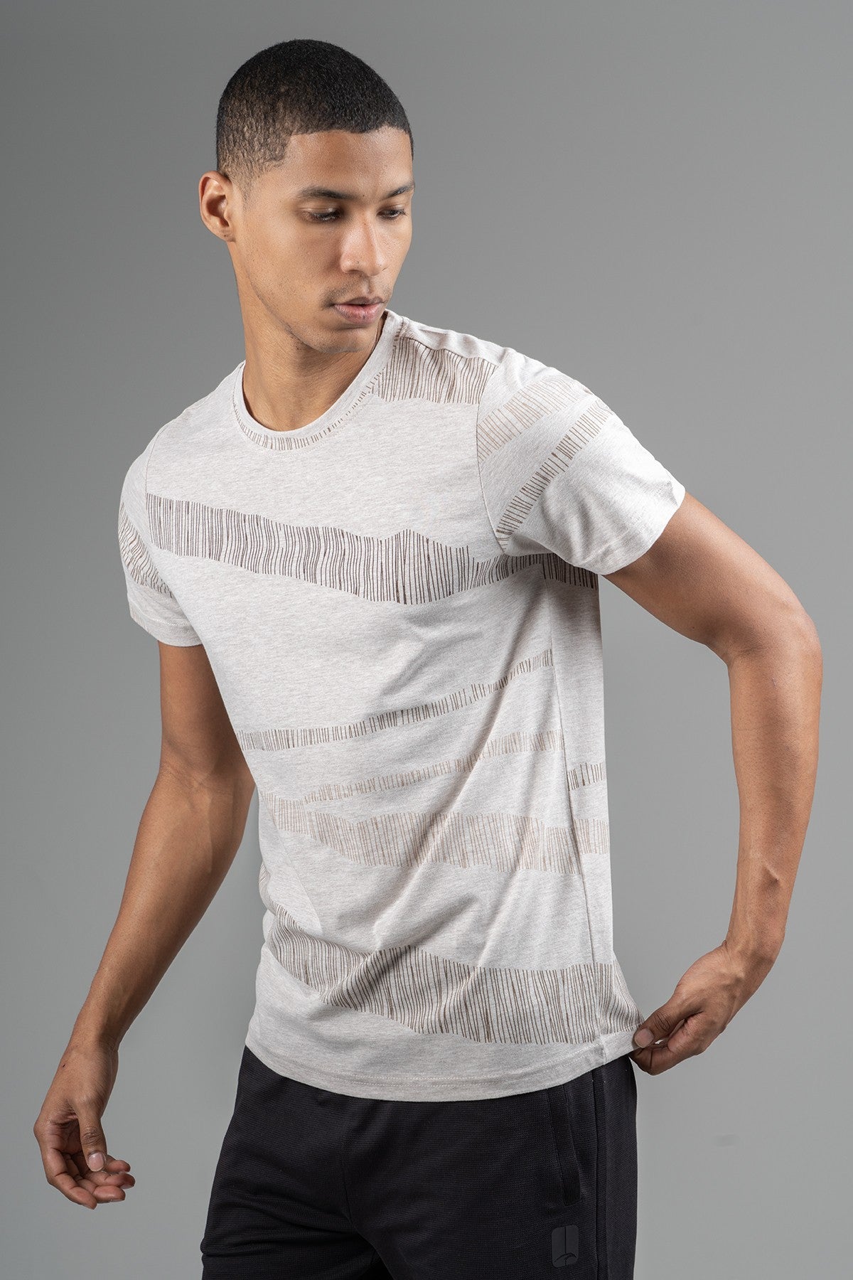 Regular Erkek Bisiklet Yaka Bej T-shirt