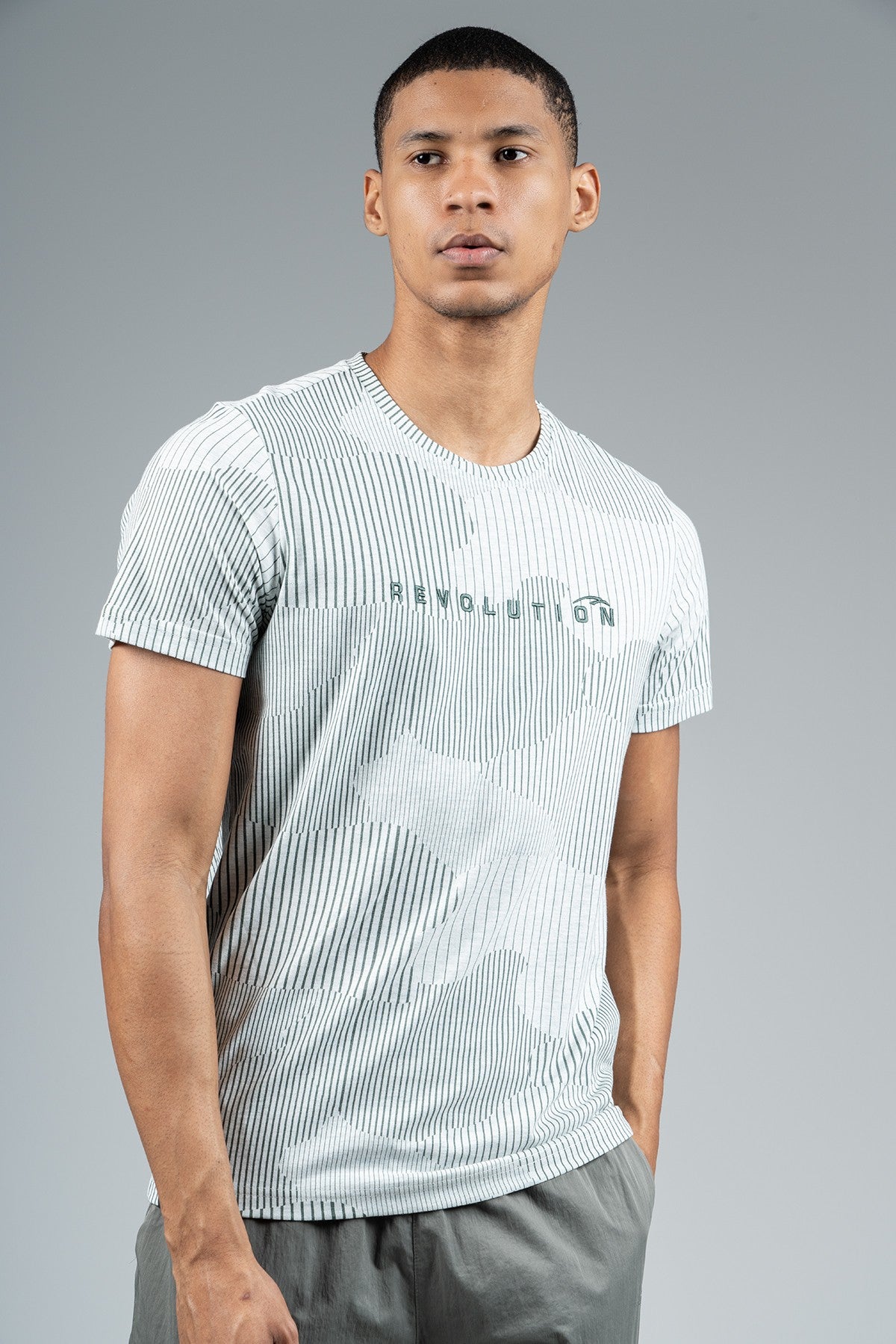 Regular Erkek Bisiklet Yaka Yeşilmelanj T-shirt