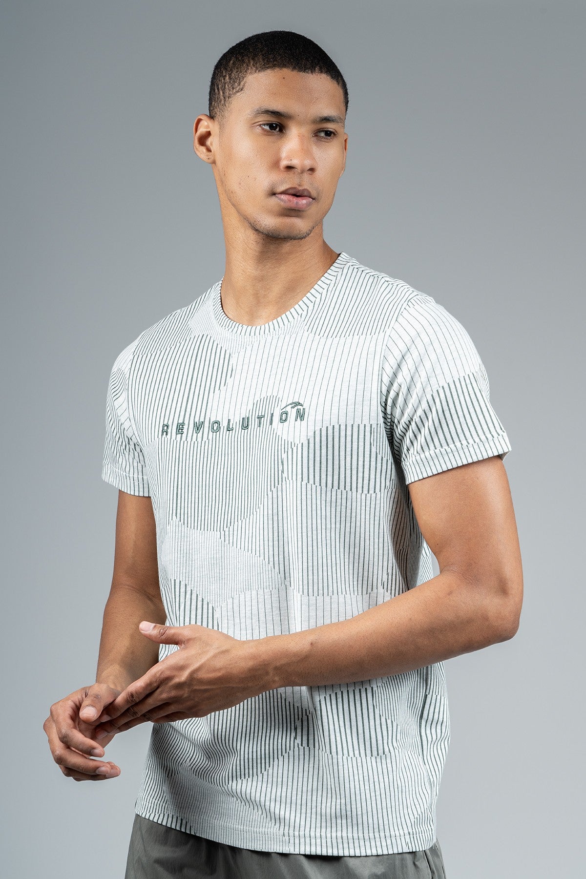 Regular Erkek Bisiklet Yaka Yeşilmelanj T-shirt