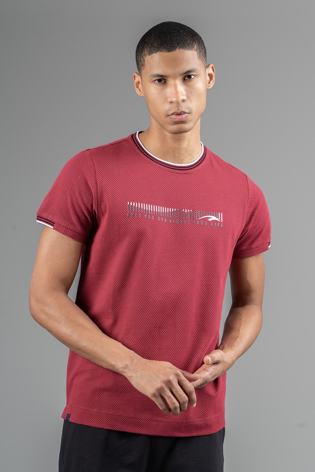 Regular Erkek Bisiklet Yaka Bordo T-shirt