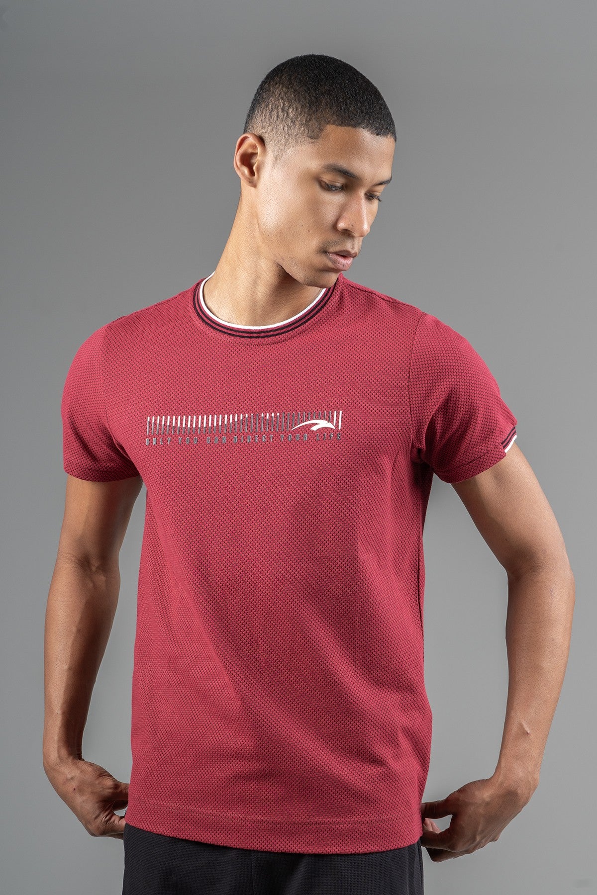 Regular Erkek Bisiklet Yaka Bordo T-shirt