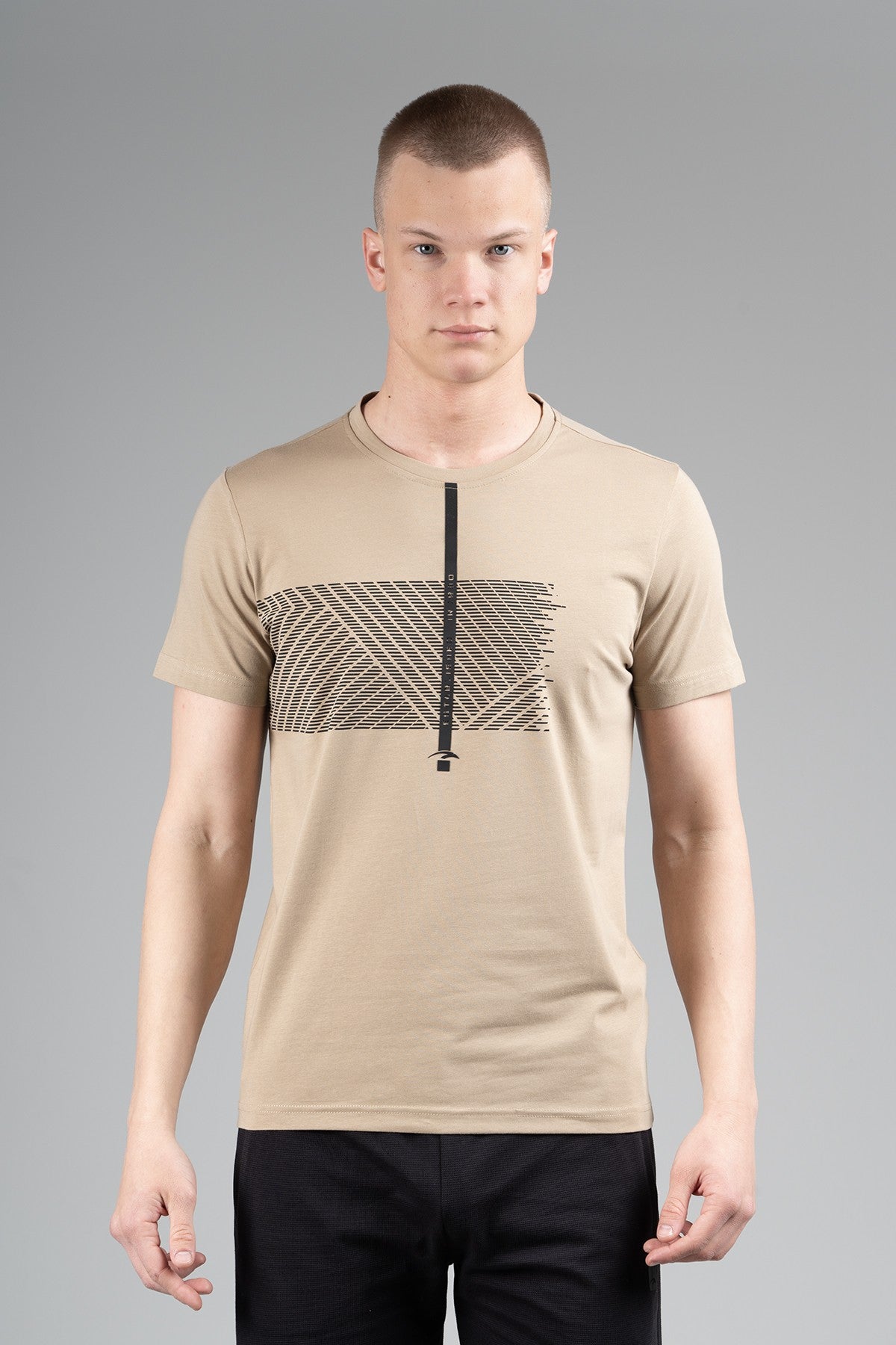 Regular Erkek Bisiklet Yaka Bej T-shirt