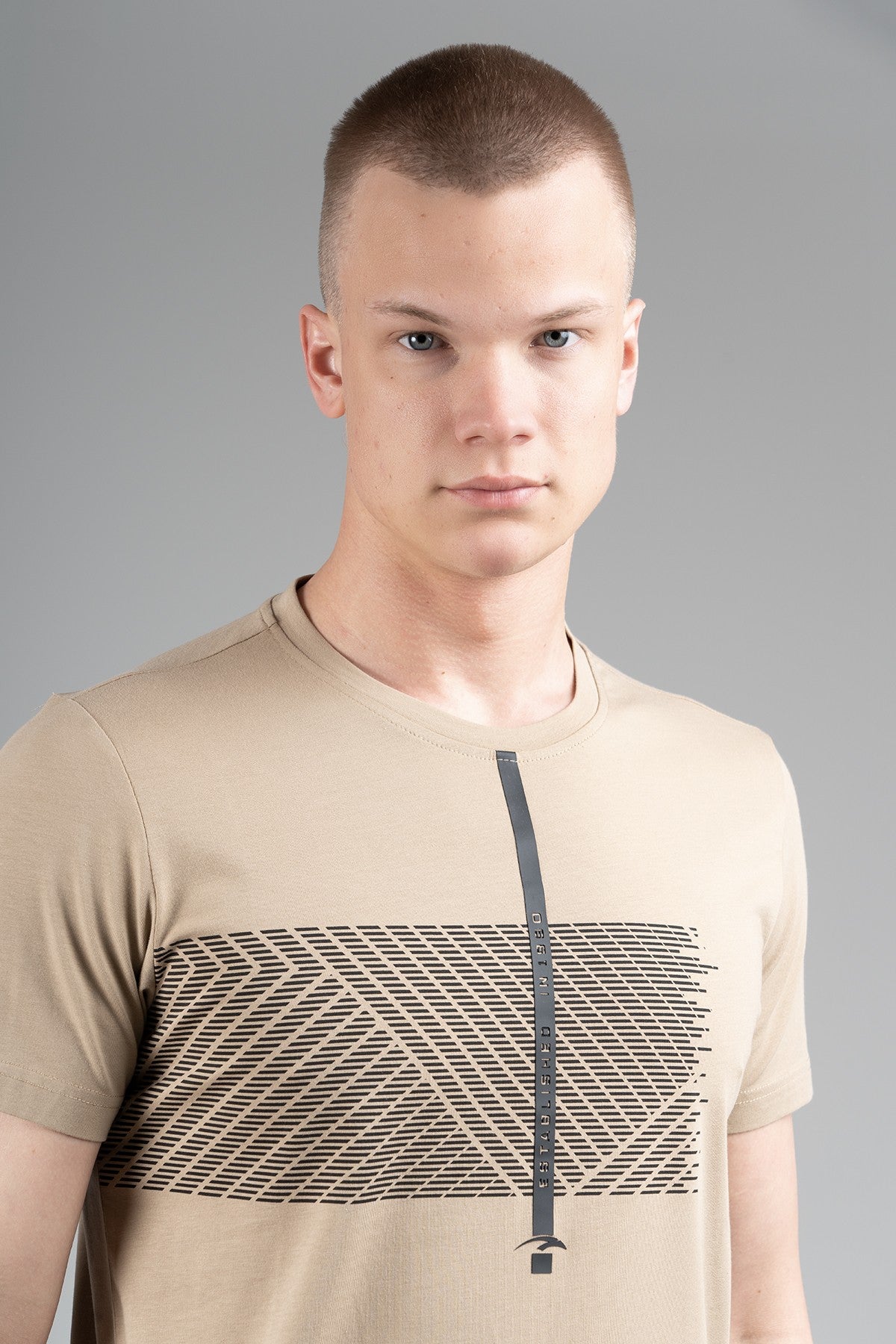 Regular Erkek Bisiklet Yaka Bej T-shirt