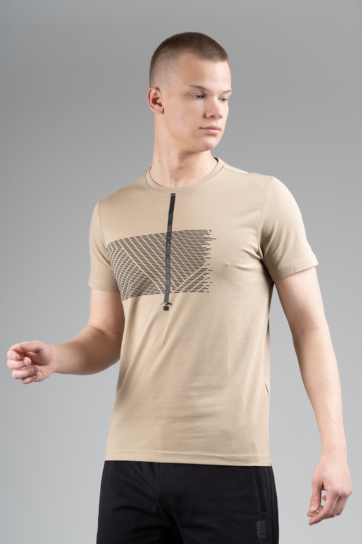 Regular Erkek Bisiklet Yaka Bej T-shirt