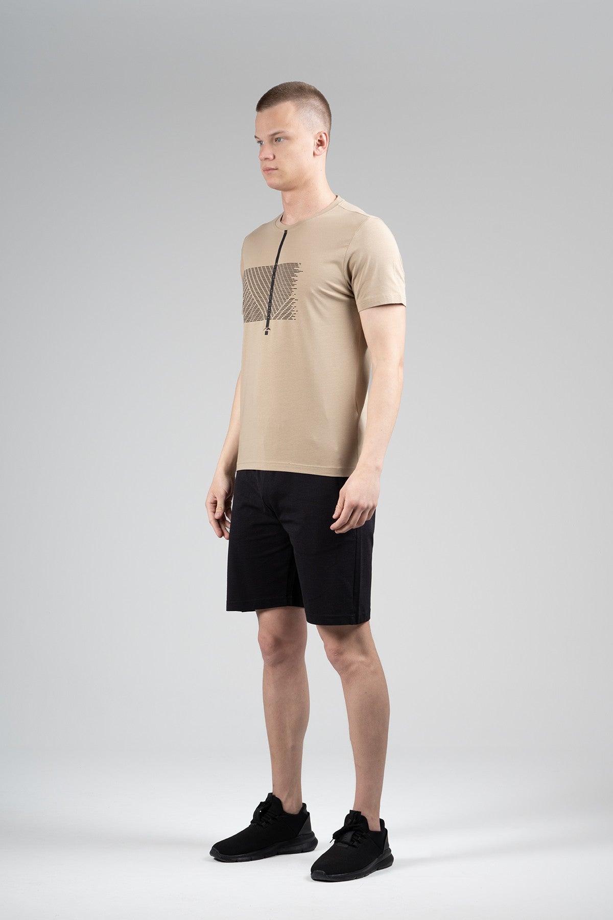 Regular Erkek Bisiklet Yaka Bej T-shirt