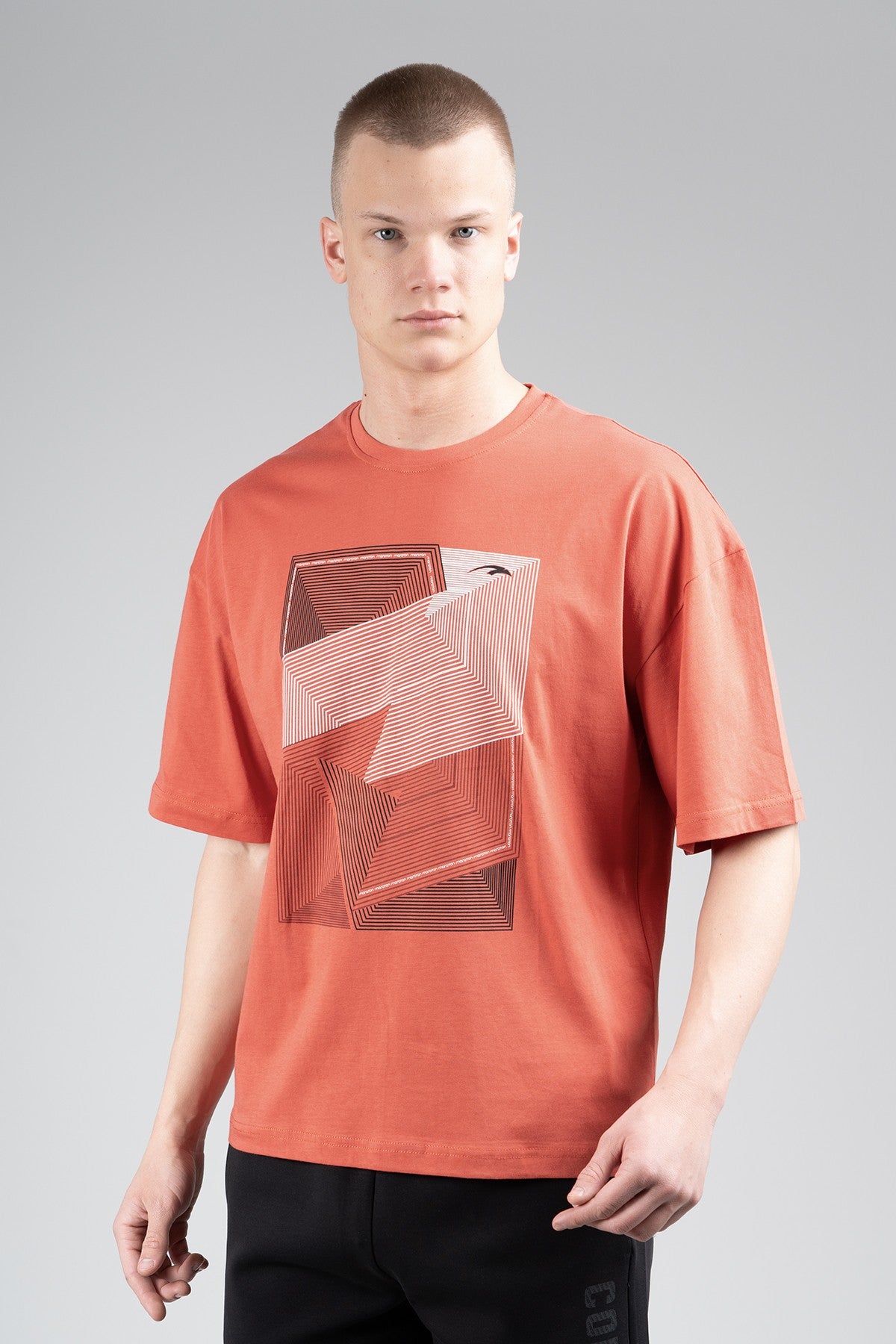 Oversize Erkek Bisiklet Yaka Kiremit T-shirt