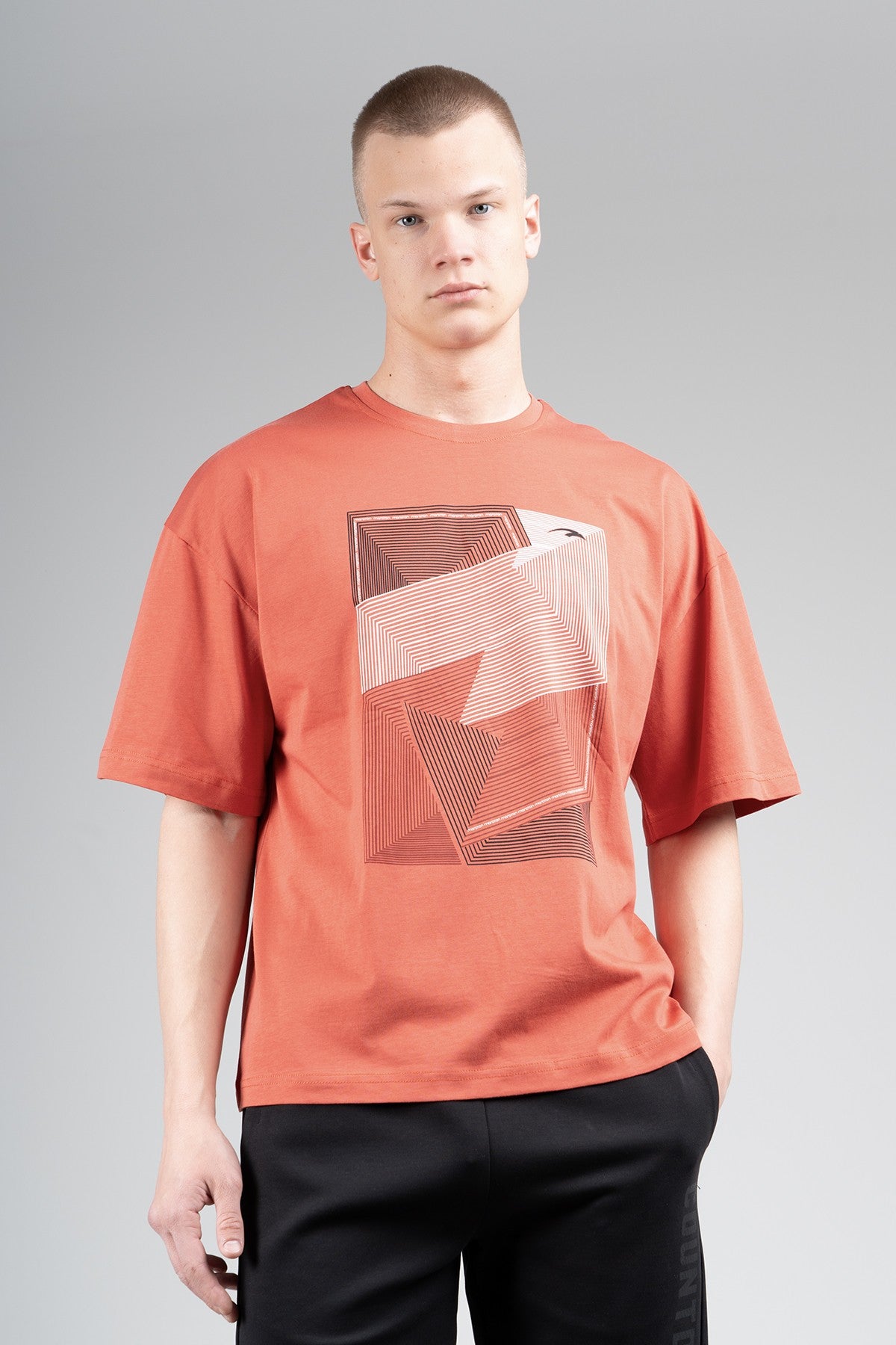 Oversize Erkek Bisiklet Yaka Kiremit T-shirt