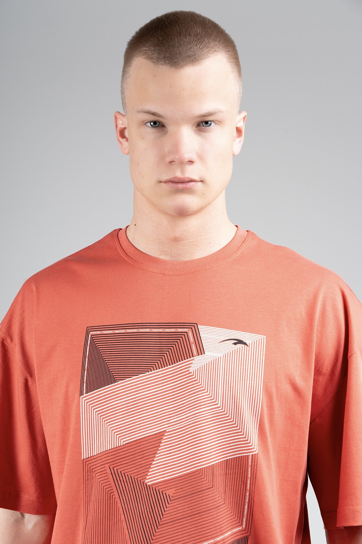 Oversize Erkek Bisiklet Yaka Kiremit T-shirt