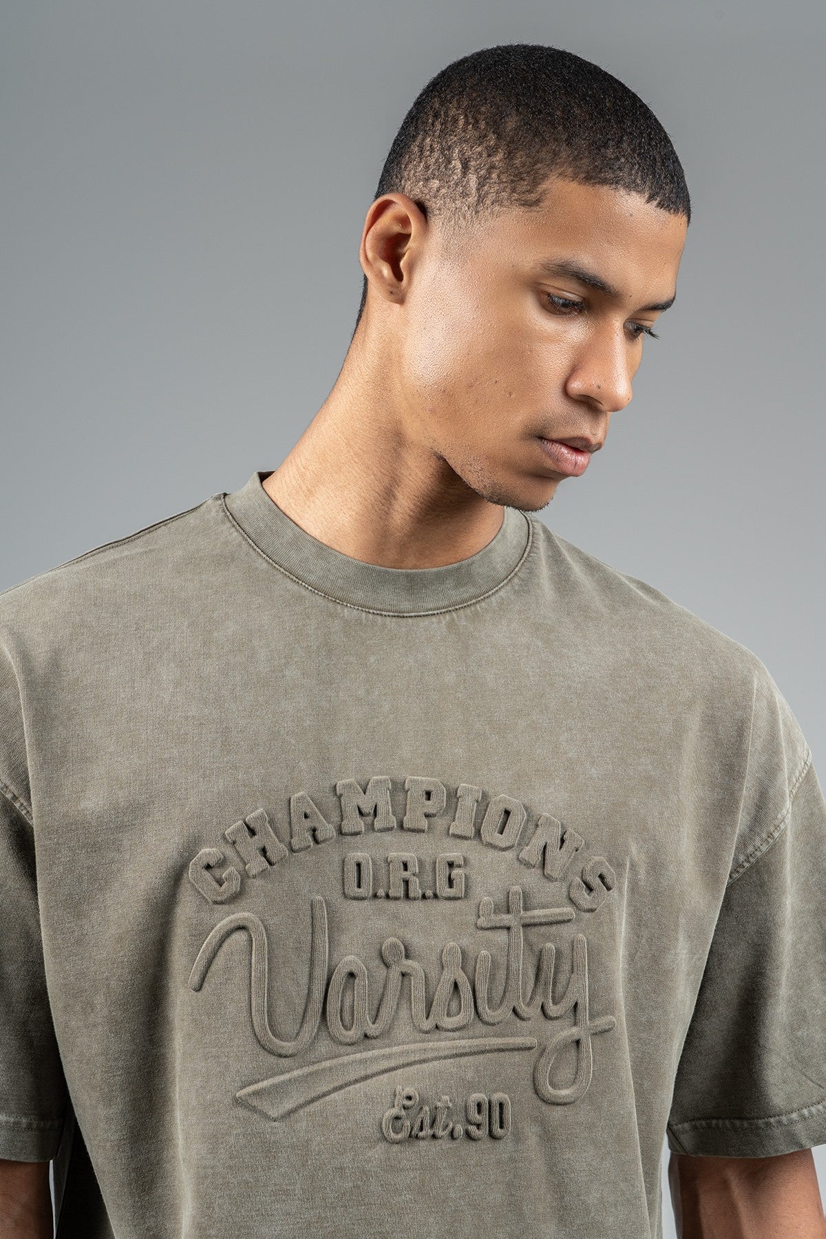 Oversize Erkek Bisiklet Yaka Haki T-shirt