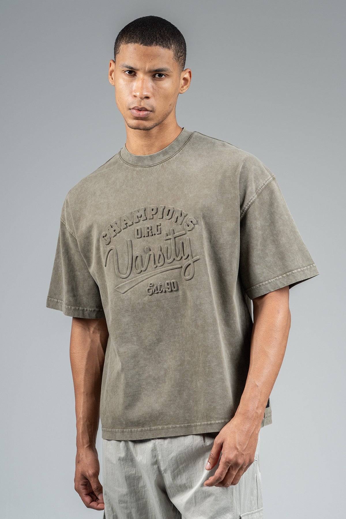 Oversize Erkek Bisiklet Yaka Haki T-shirt
