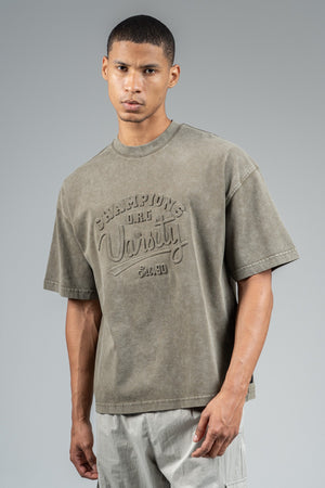 Oversize Erkek Bisiklet Yaka Haki T-shirt