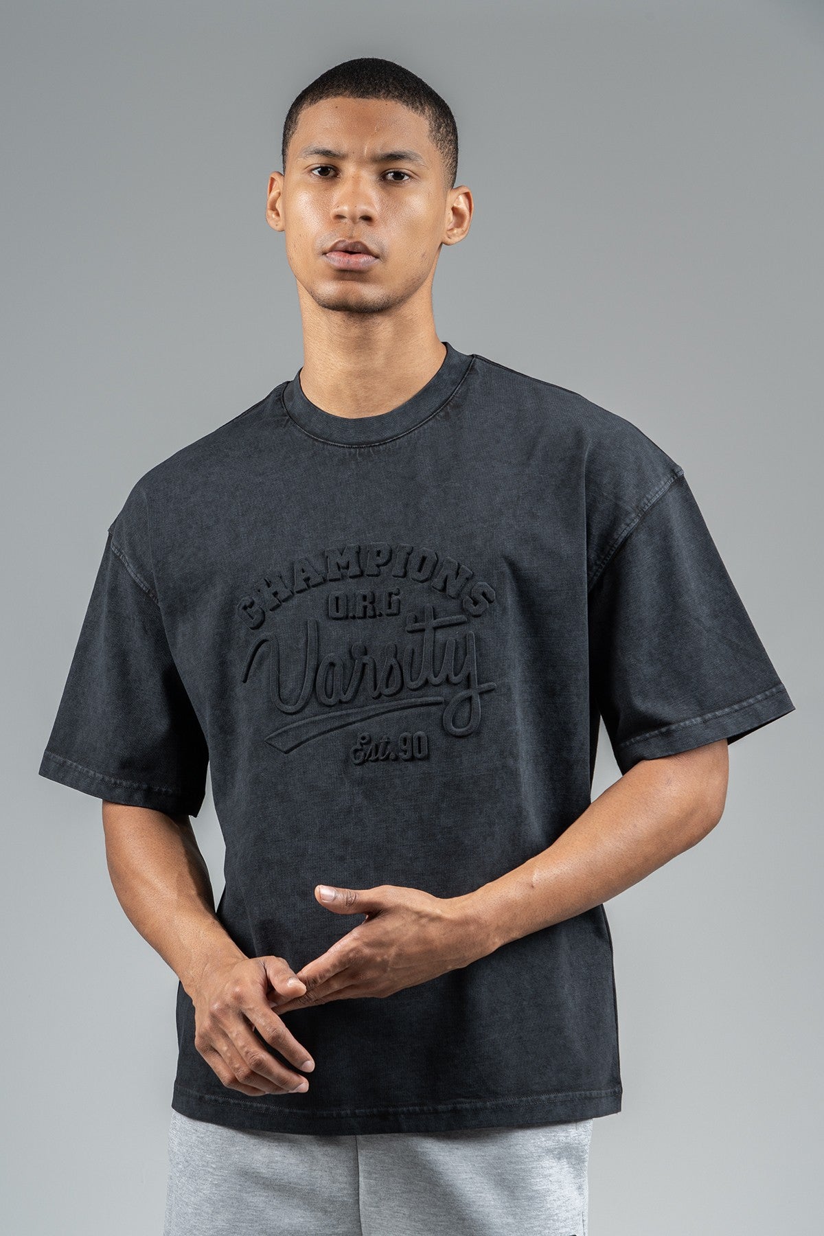 Oversize Erkek Bisiklet Yaka Siyah T-shirt